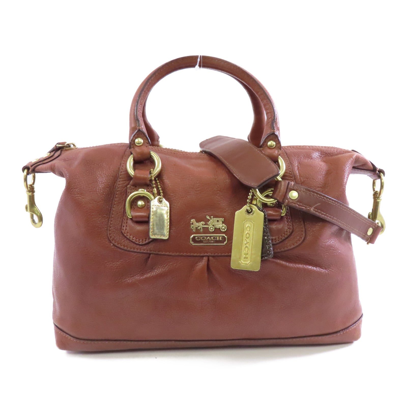 COACH 牛皮皮革2 Way Shoulder金扣手挽肩背兩用袋啡色