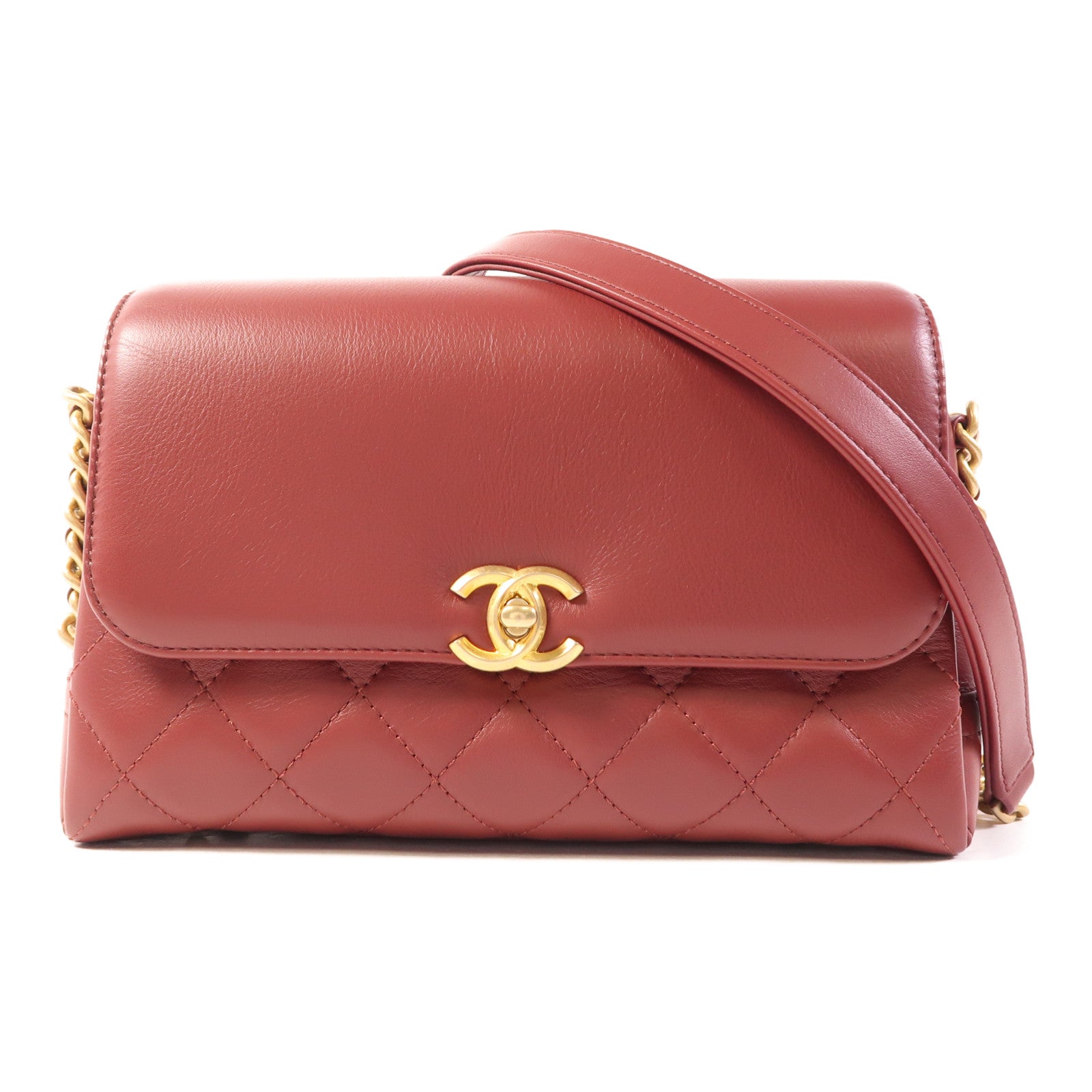 CHANEL 牛皮皮革Chain Shoulder Bag金扣鏈帶肩背袋