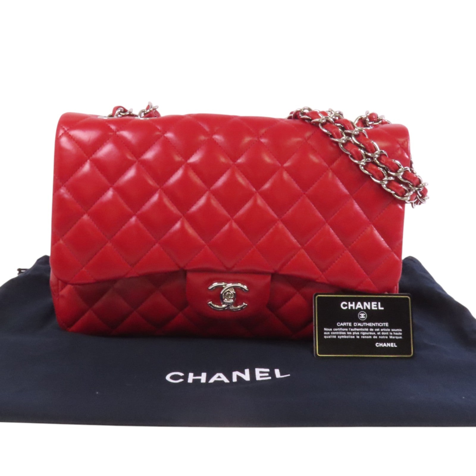 CHANEL 羊皮皮革Large Classic銀扣鏈帶肩背袋
