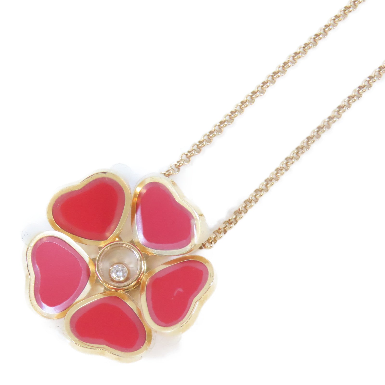Chopard 18K玫瑰金Happy Hearts Flower Necklace 0.05ct鑽石項鍊#42cm