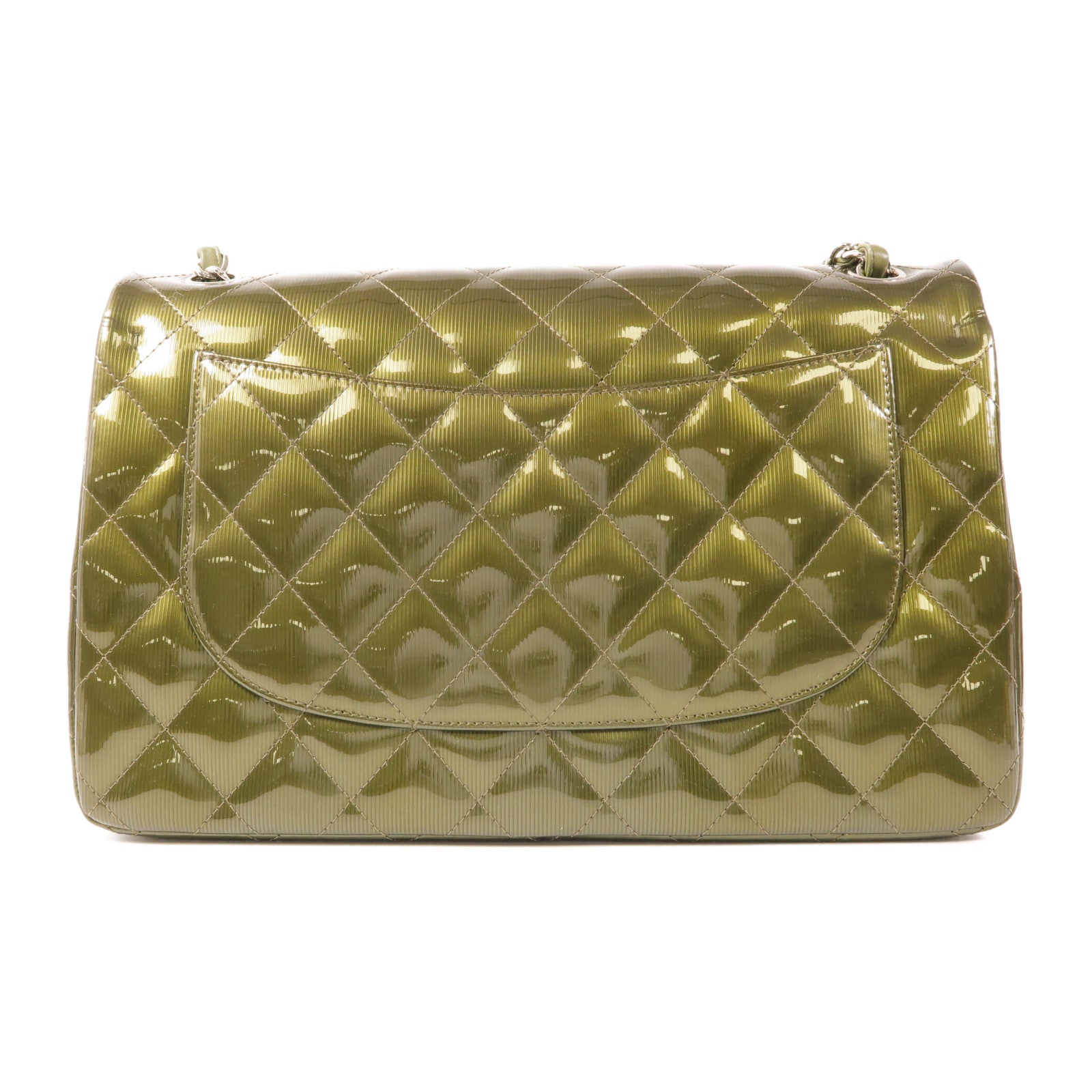 CHANEL CC SHW Large Classic Chain Shoulder Bag Patent Leather Green