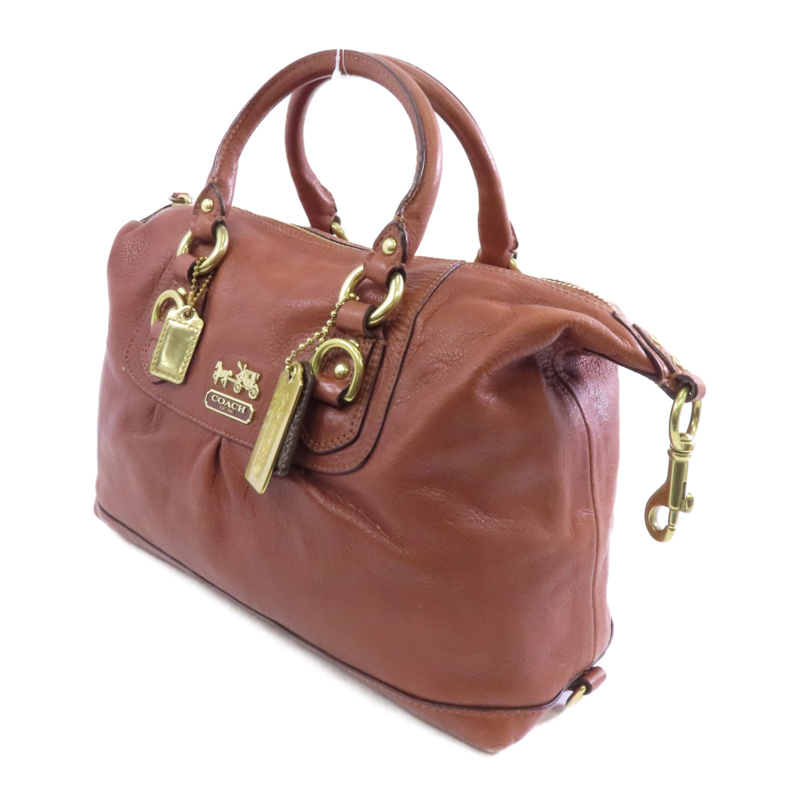 COACH 牛皮皮革2 Way Shoulder金扣手挽肩背兩用袋啡色