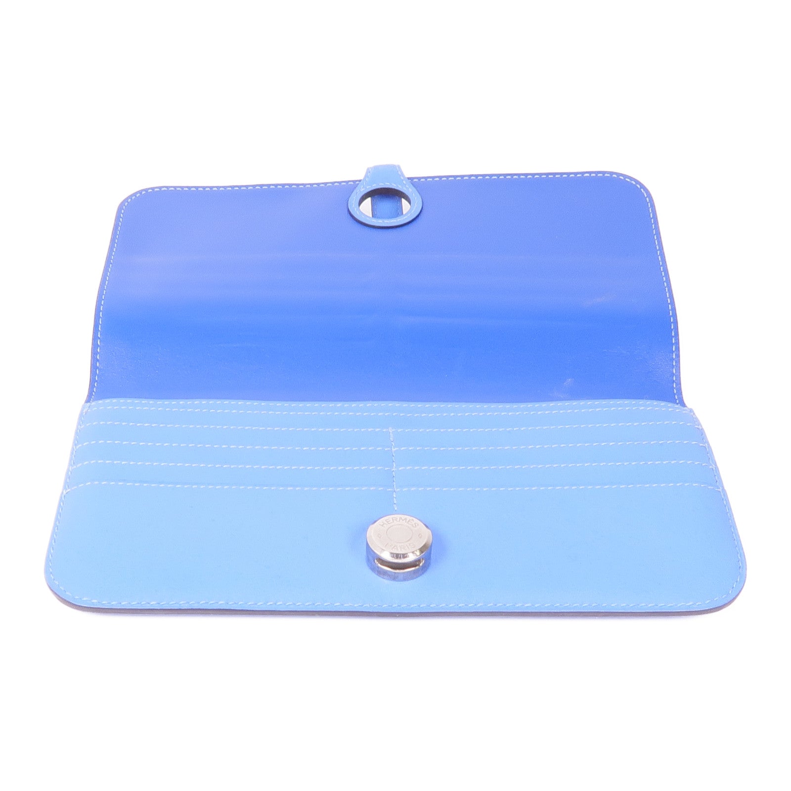 HERMES Swift皮革Dogon GM銀扣長錢包Blue