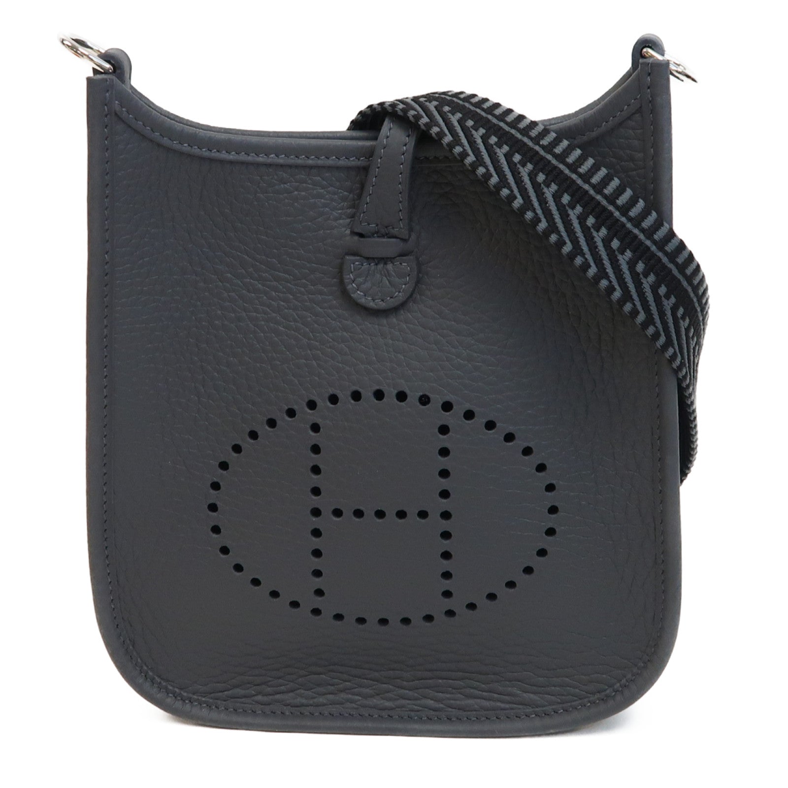 HERMES Clemence皮革Evelyne TPM銀扣肩背袋Ardoise/石板灰