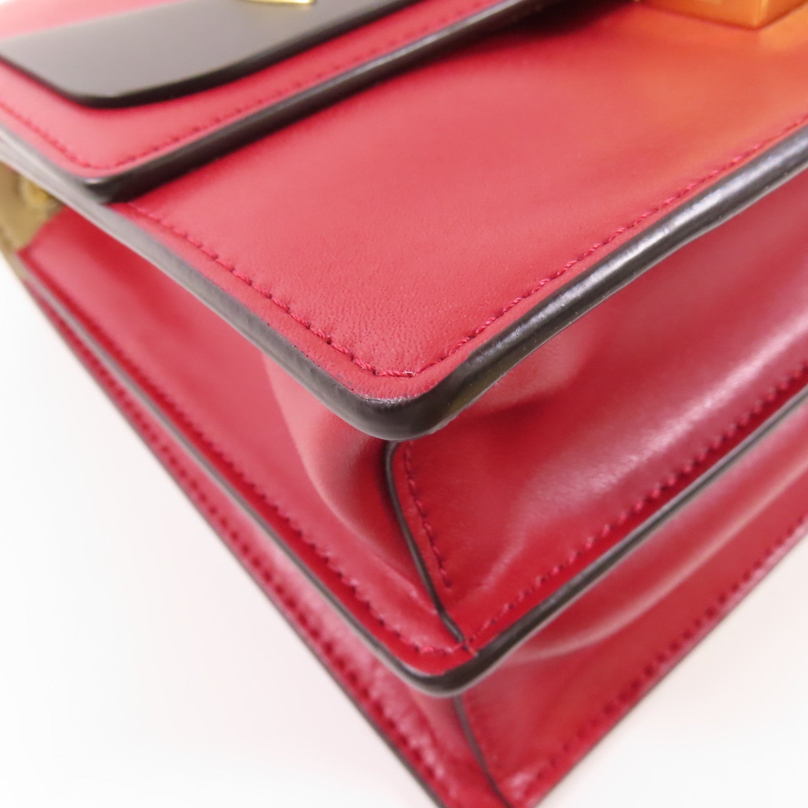 FENDI GHW Kan 1 Bag Chain Shoulder Bag 8M0381 Calfskin Leather Red