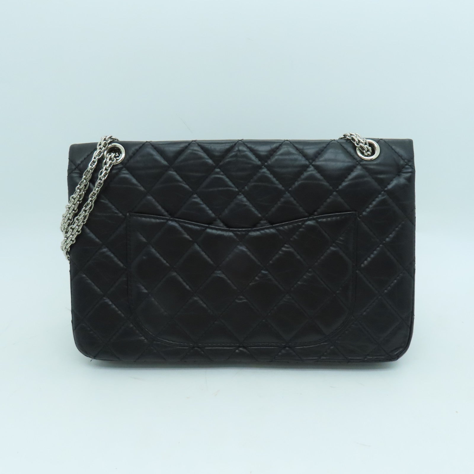 CHANEL 【清倉大減價】牛皮皮革2.55銀扣手挽肩背兩用袋黑色