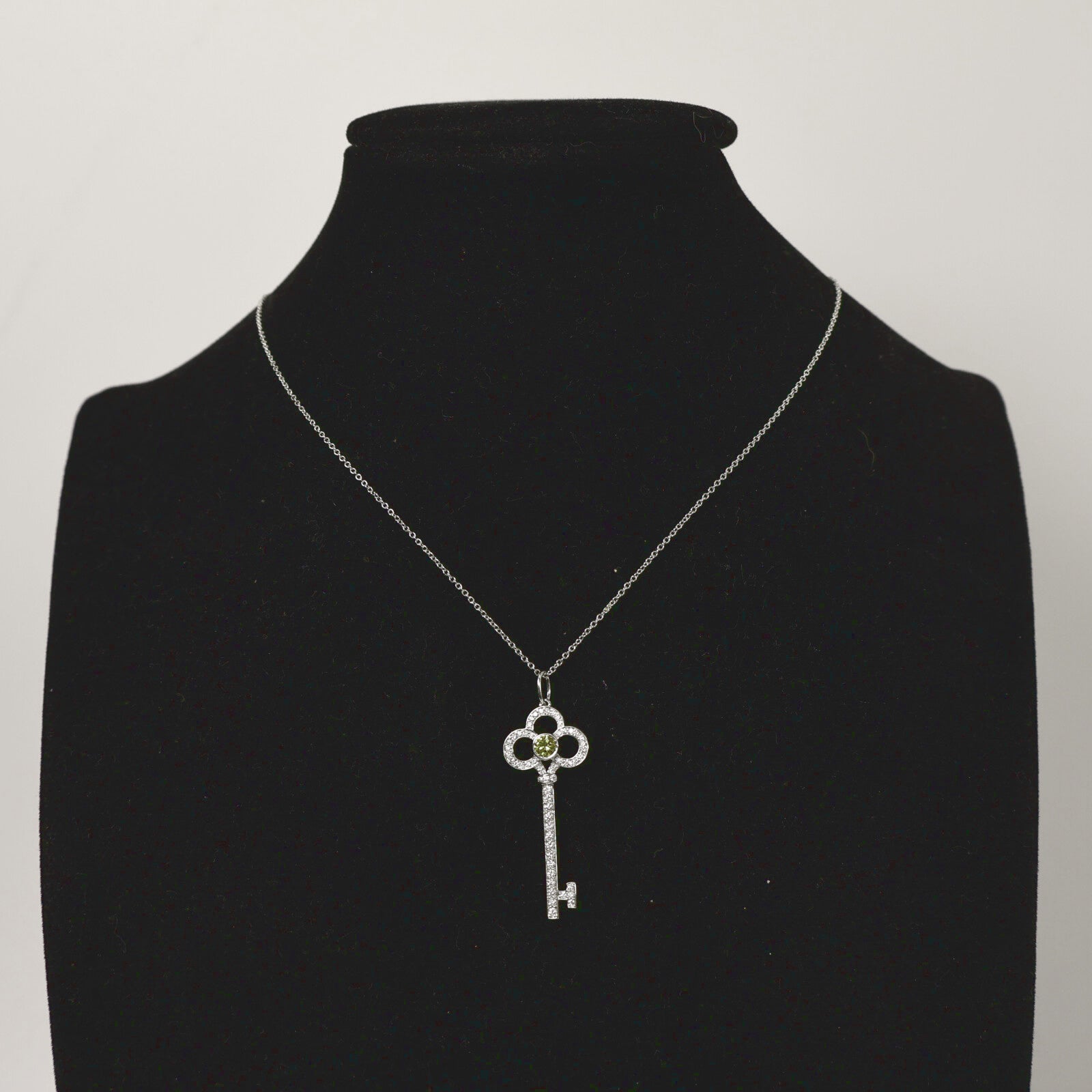 TIFFANY＆CO PT950鉑金Tiffany Crown Key Pendant鑽石項鍊