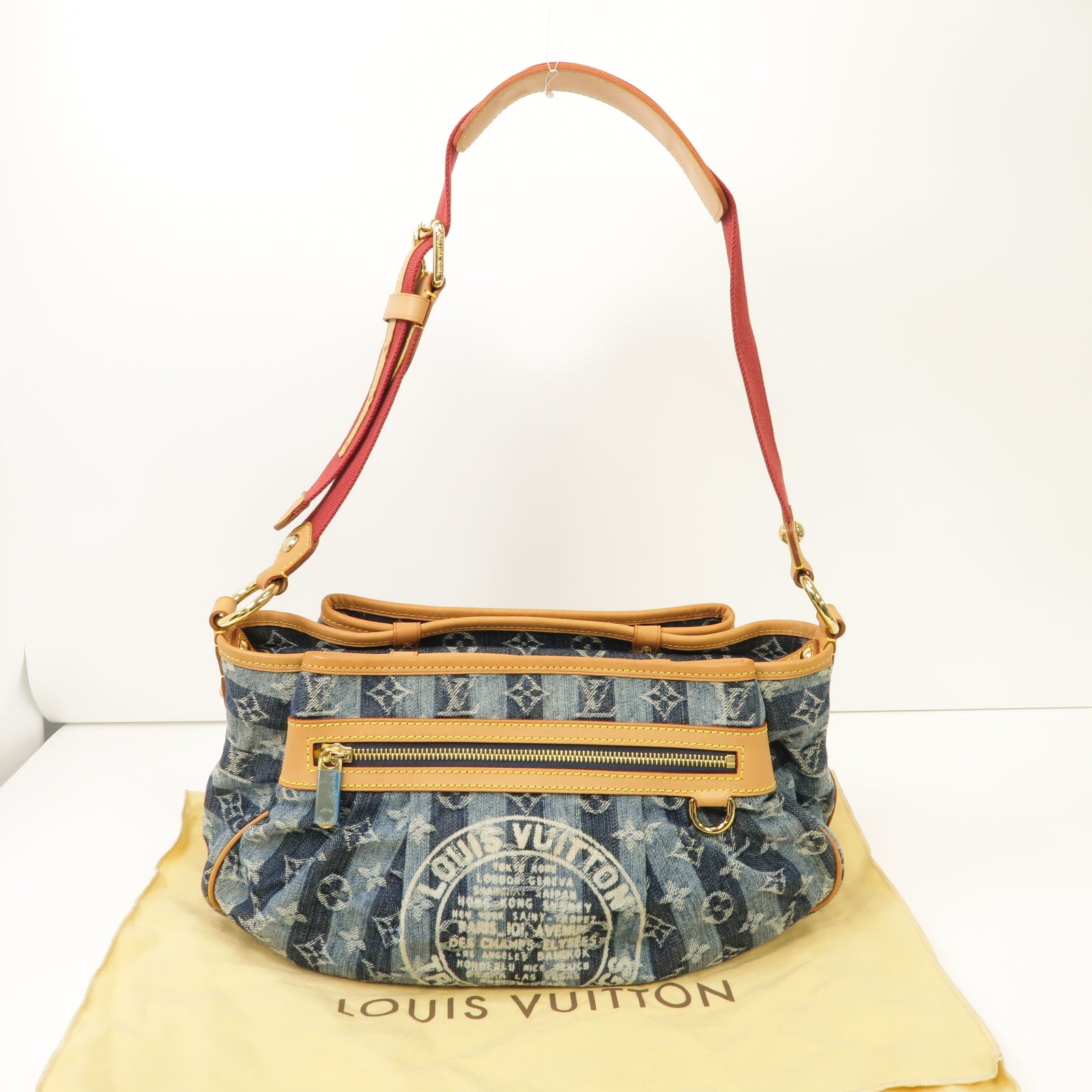 LOUIS VUITTON Monogram Denim Porte Epaue Raye金扣肩背袋藍色