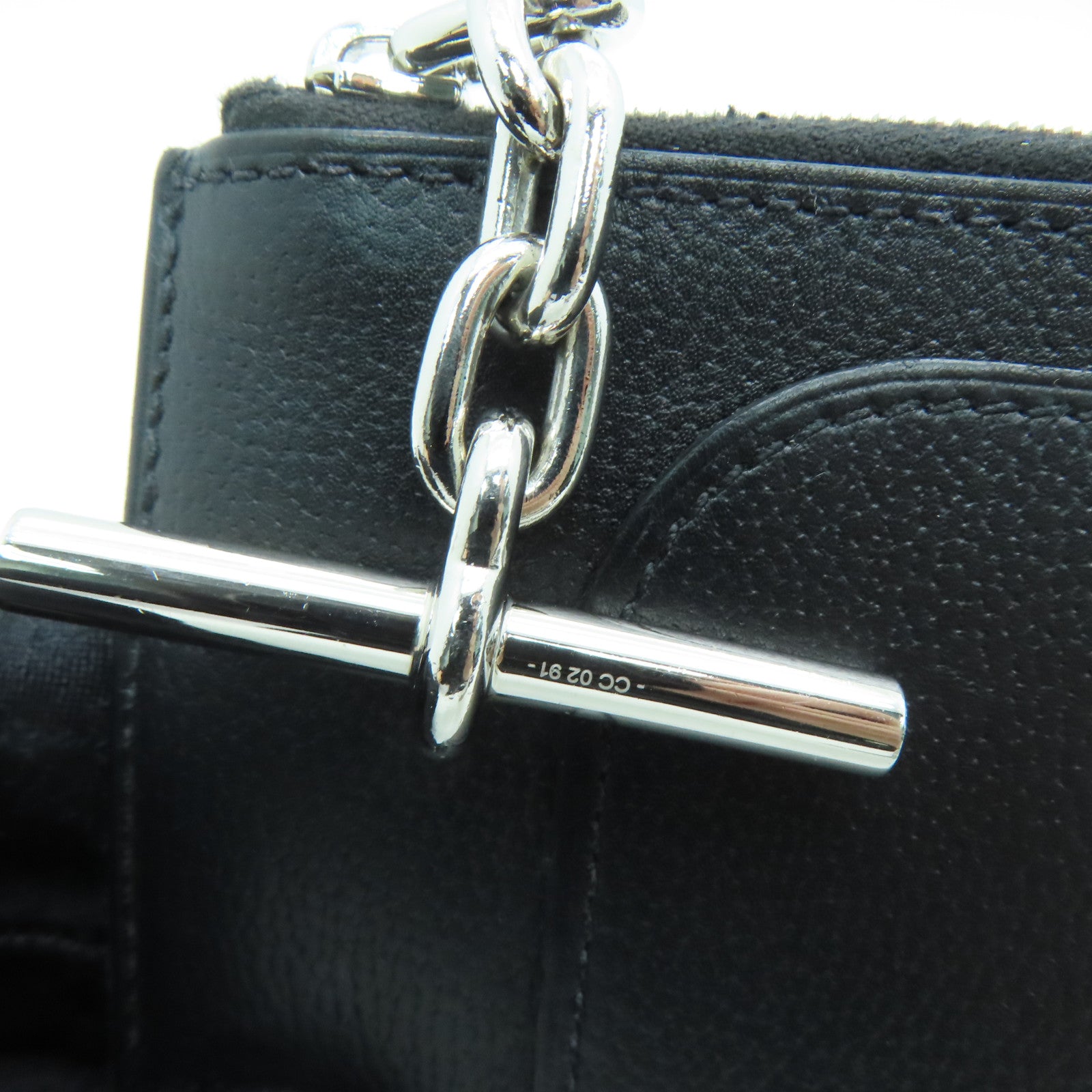 HERMES Allegretto皮革Etui Strap GM銀扣手拿包Noir/黑色