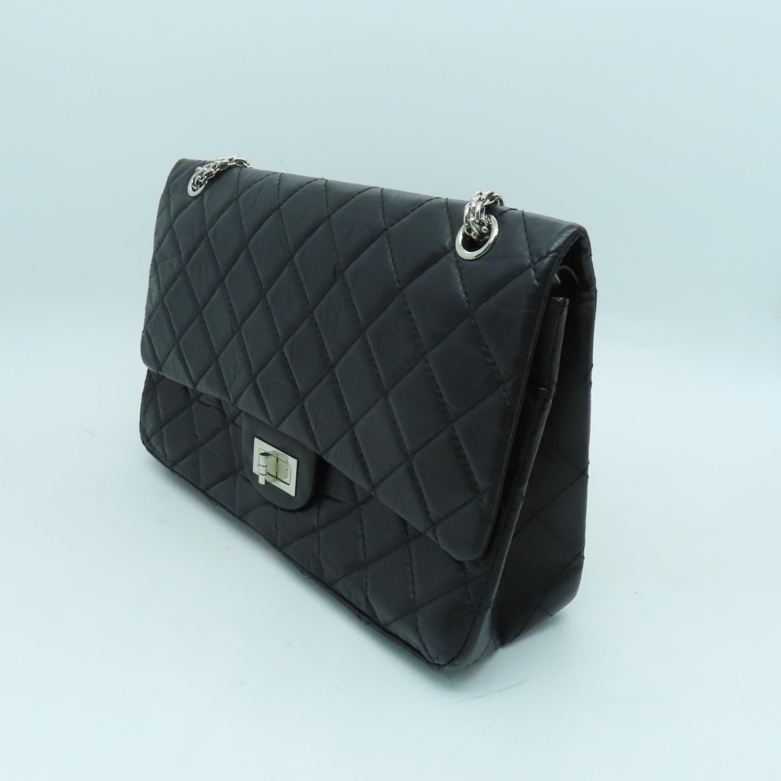 CHANEL 【清倉大減價】牛皮皮革2.55銀扣手挽肩背兩用袋黑色