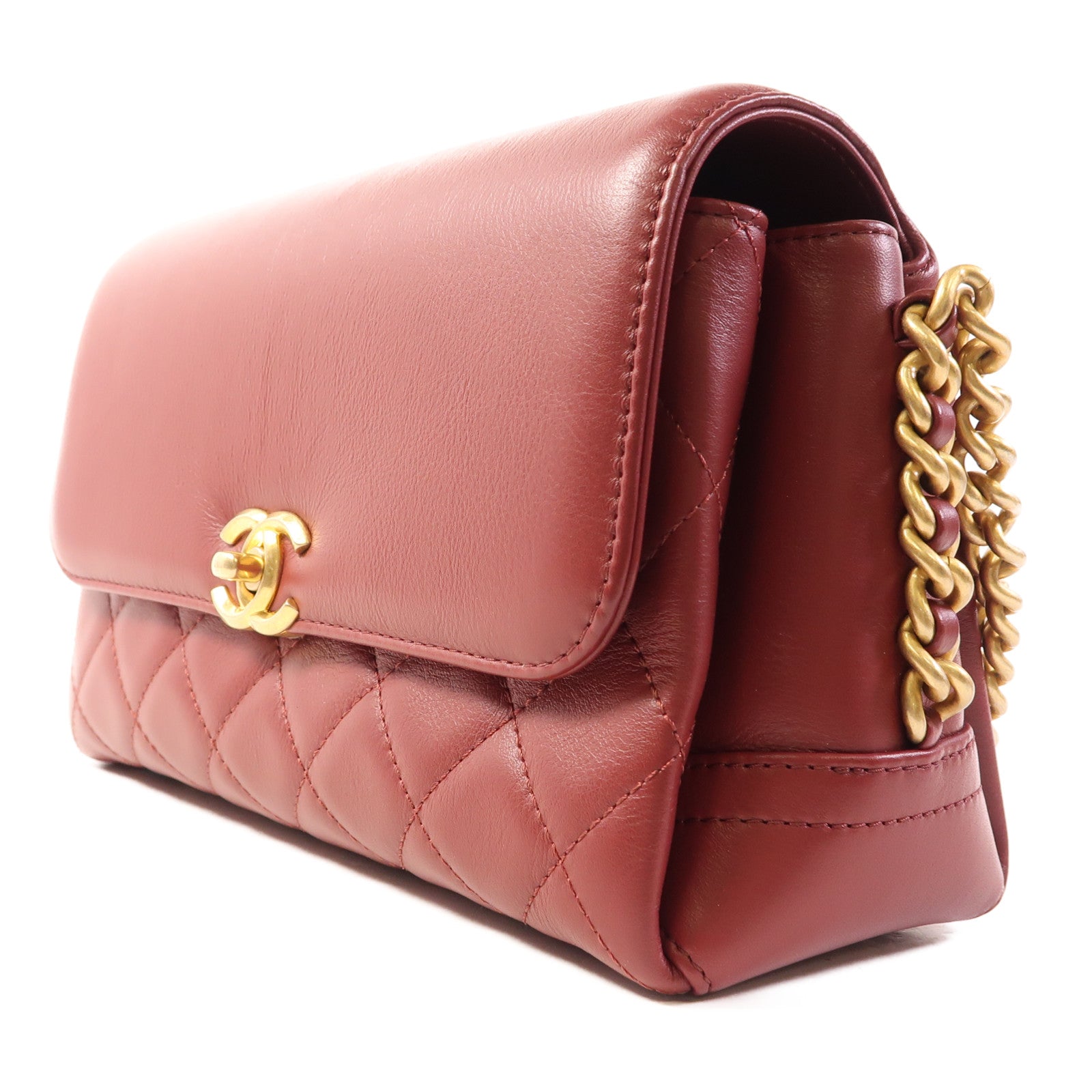 CHANEL 牛皮皮革Chain Shoulder Bag金扣鏈帶肩背袋