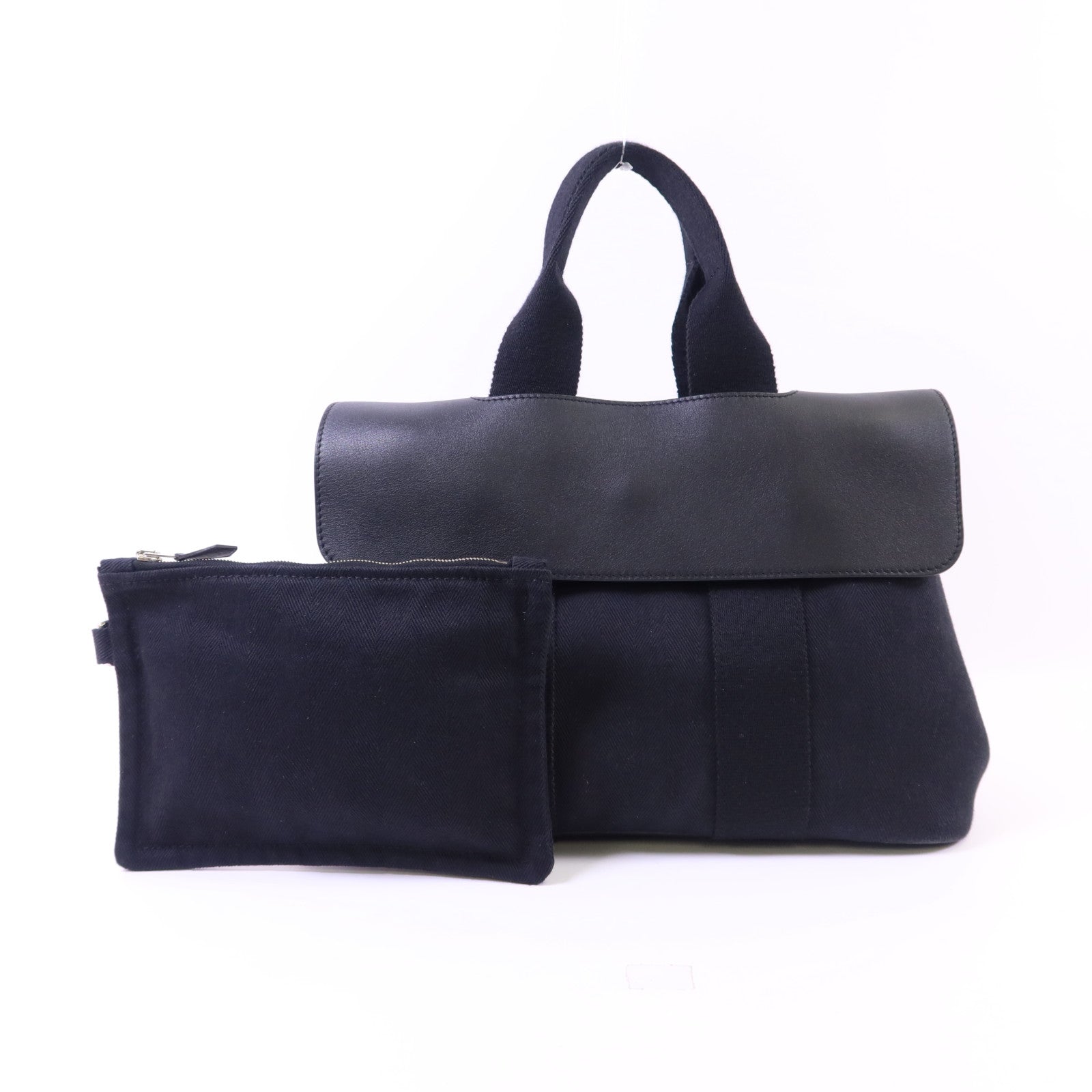 HERMES 帆布Valparaiso PM銀扣手挽袋Noir