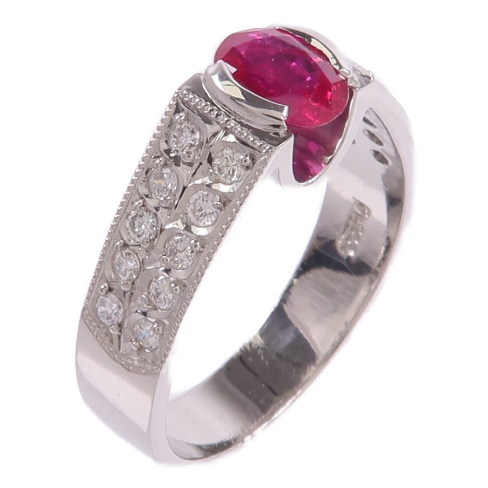 JEWELRY 【激減優惠】PT900鉑金Ruby Diamond Ring紅寶石/鑽石戒指