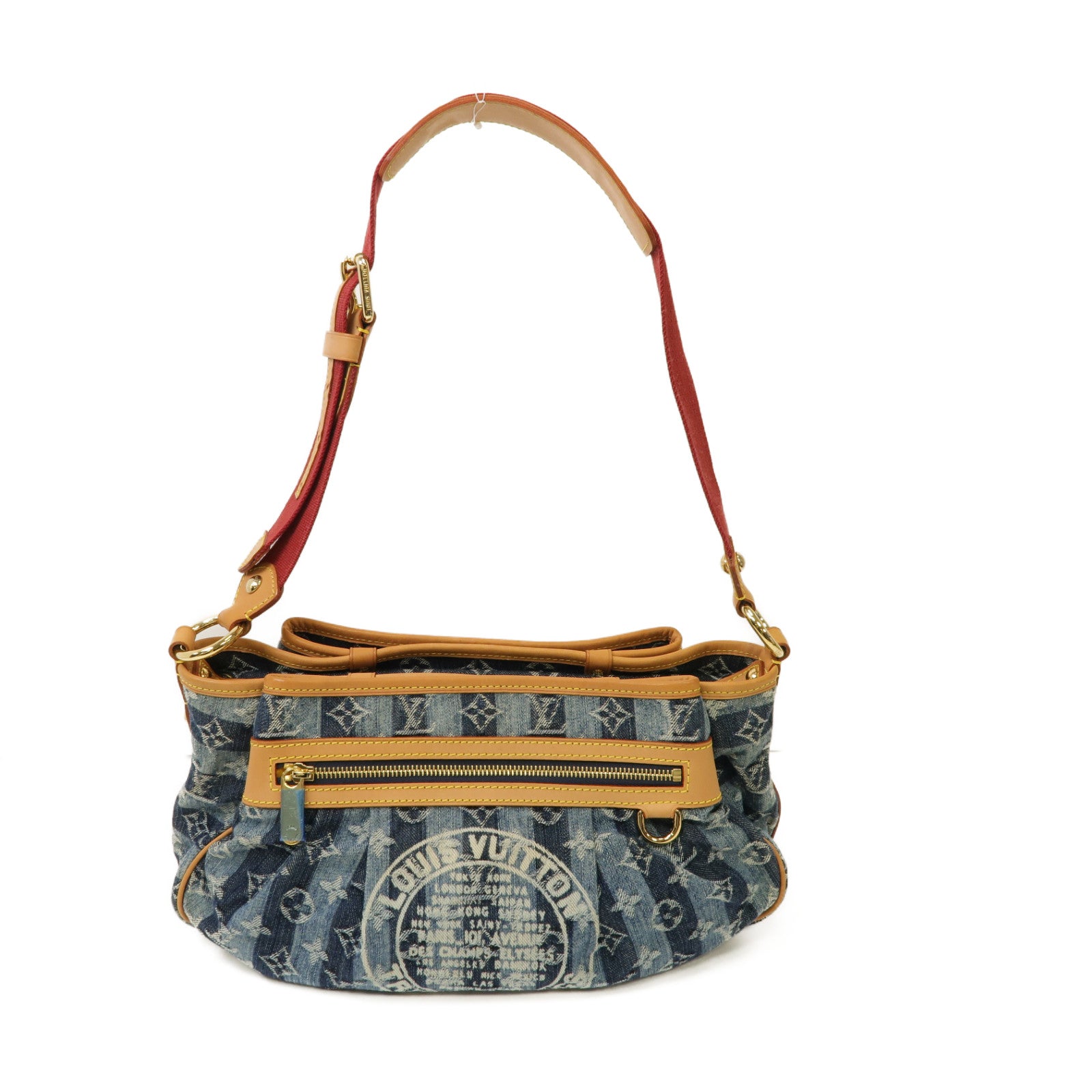 LOUIS VUITTON Monogram Denim Porte Epaue Raye金扣肩背袋藍色