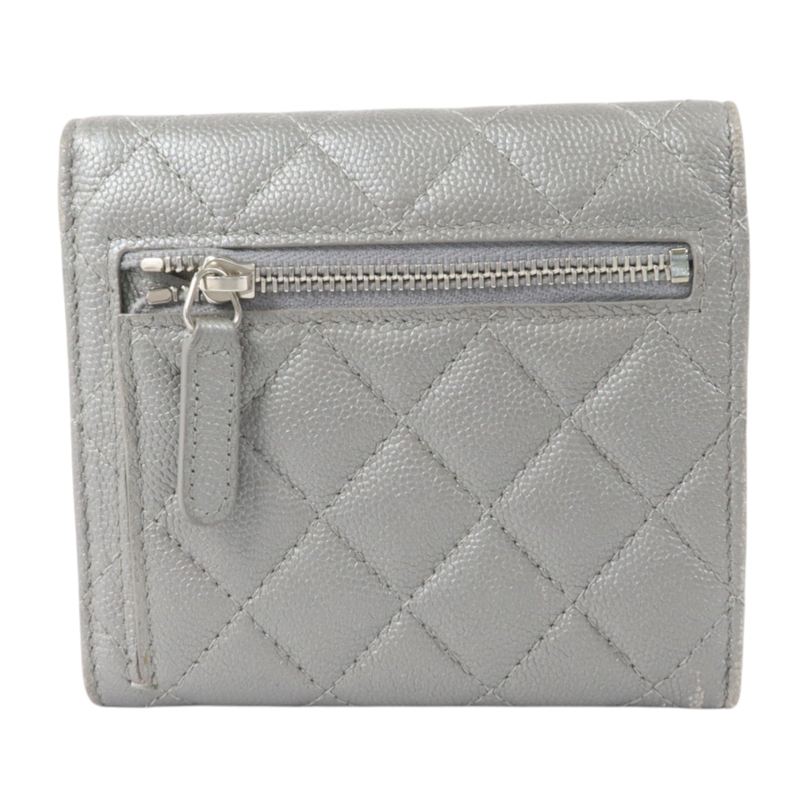 CHANEL 牛皮皮革Trifold Wallet銀扣錢包