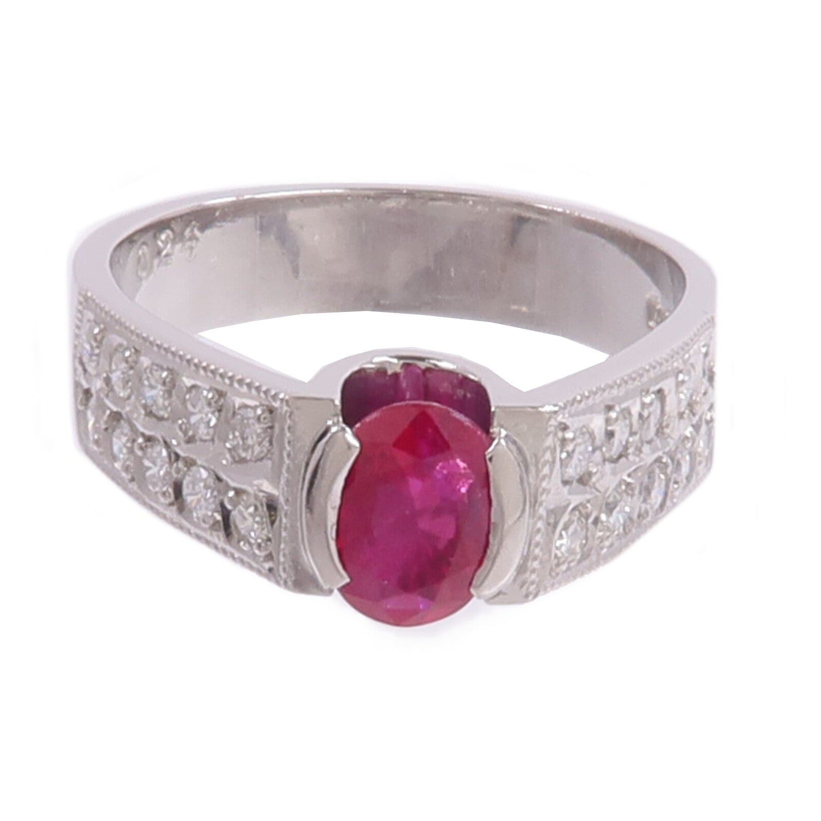 JEWELRY 【激減優惠】PT900鉑金Ruby Diamond Ring紅寶石/鑽石戒指
