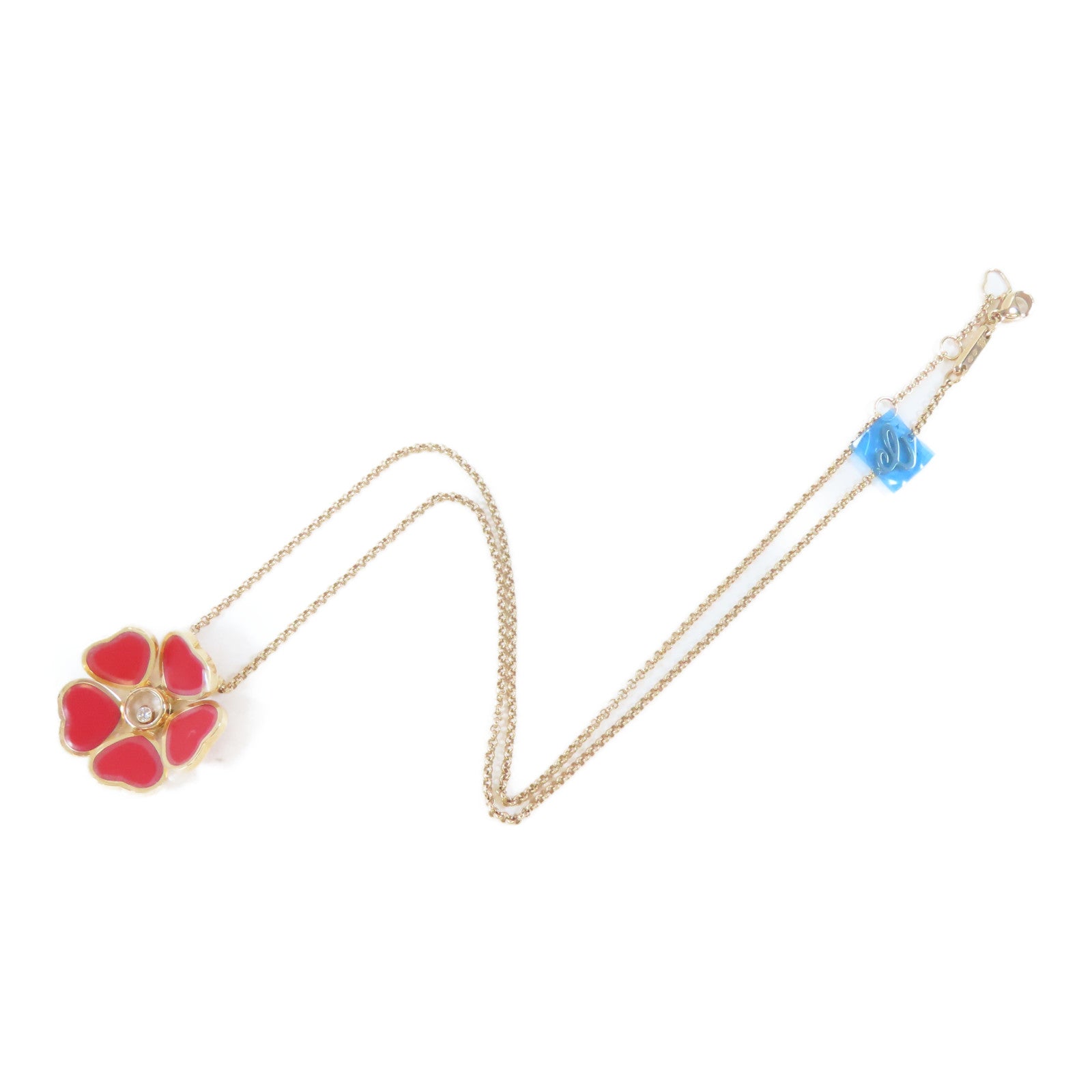 Chopard 18K玫瑰金Happy Hearts Flower Necklace 0.05ct鑽石項鍊#42cm