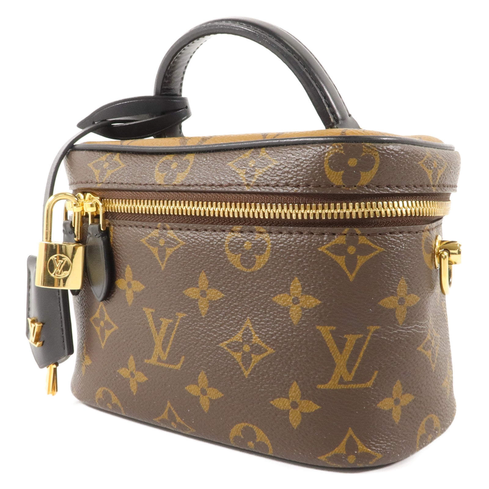 LOUIS VUITTON Monogram Reverse Vanity PM金扣手挽肩背兩用袋棕色