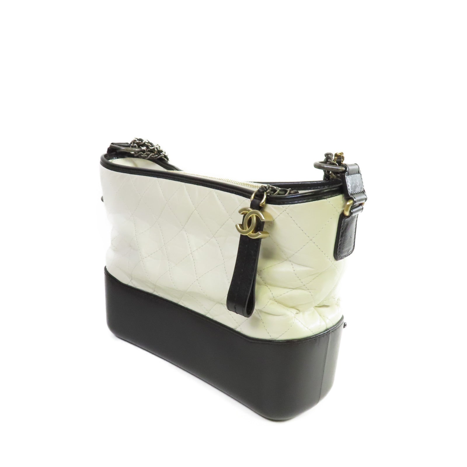 CHANEL **【激減優惠】菱格Gabrielle Medium Chain Shoulder Bag金扣鏈帶肩背袋白色/黑色