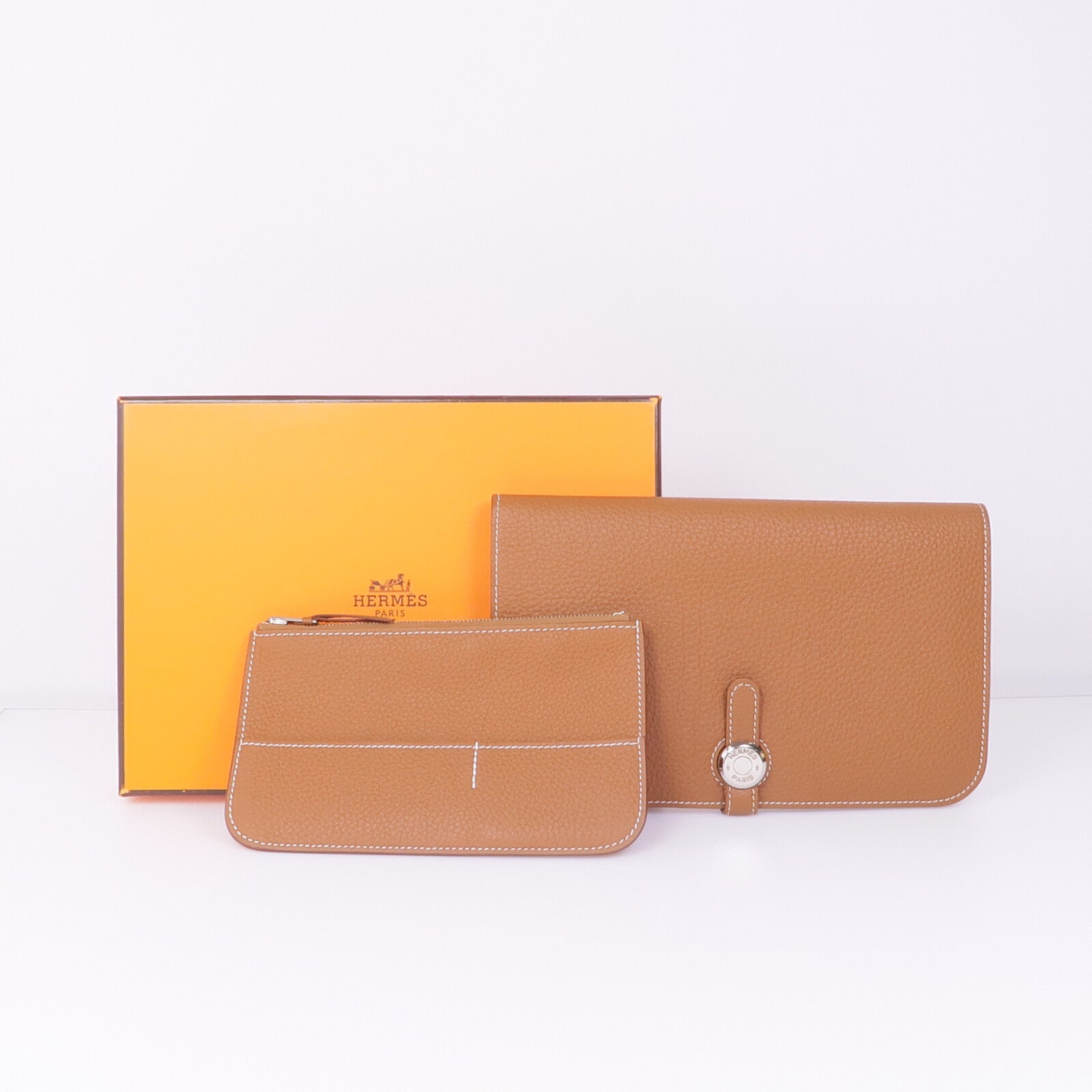 HERMES Clemence皮革Dogon GM銀扣掛飾Gold