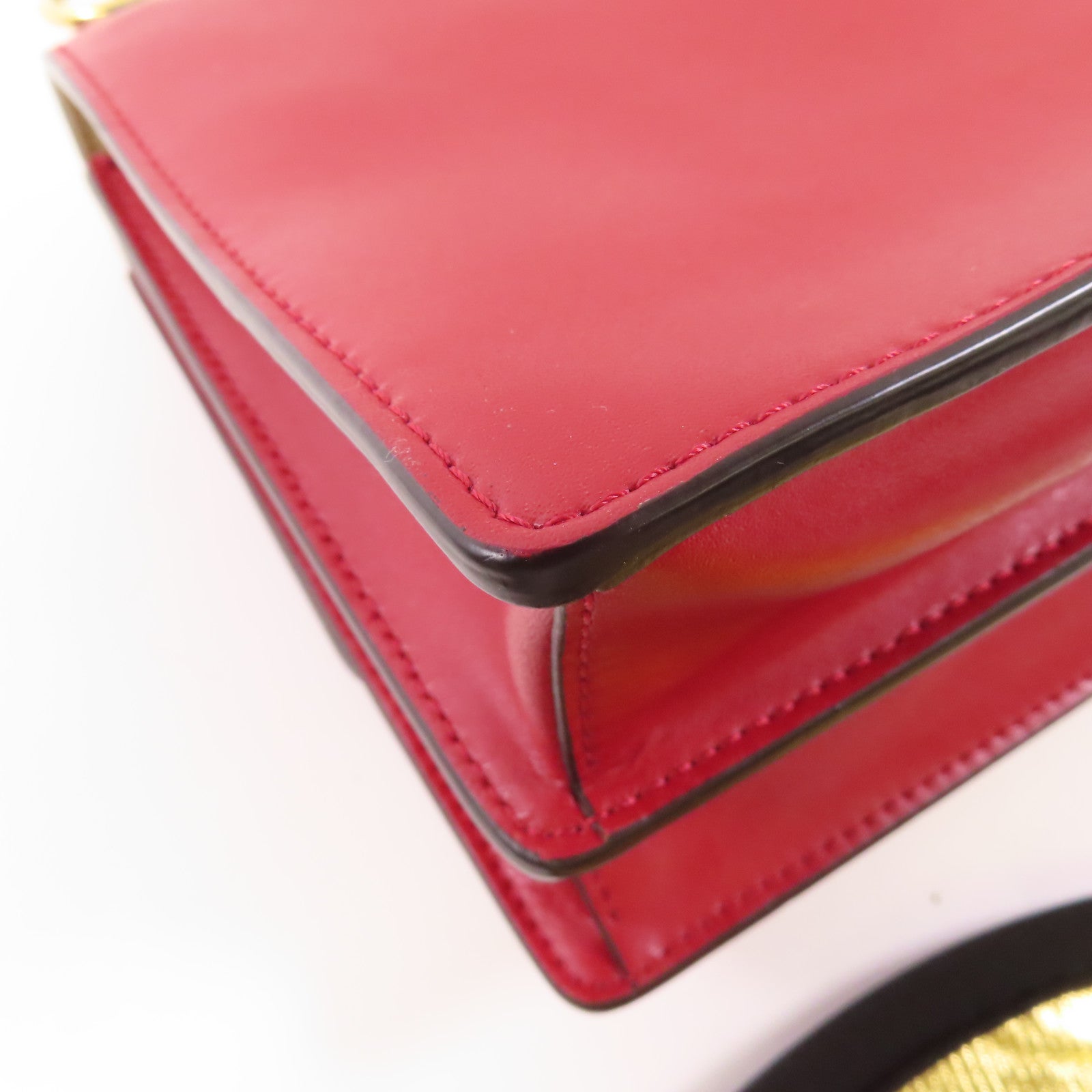 FENDI GHW Kan 1 Bag Chain Shoulder Bag 8M0381 Calfskin Leather Red