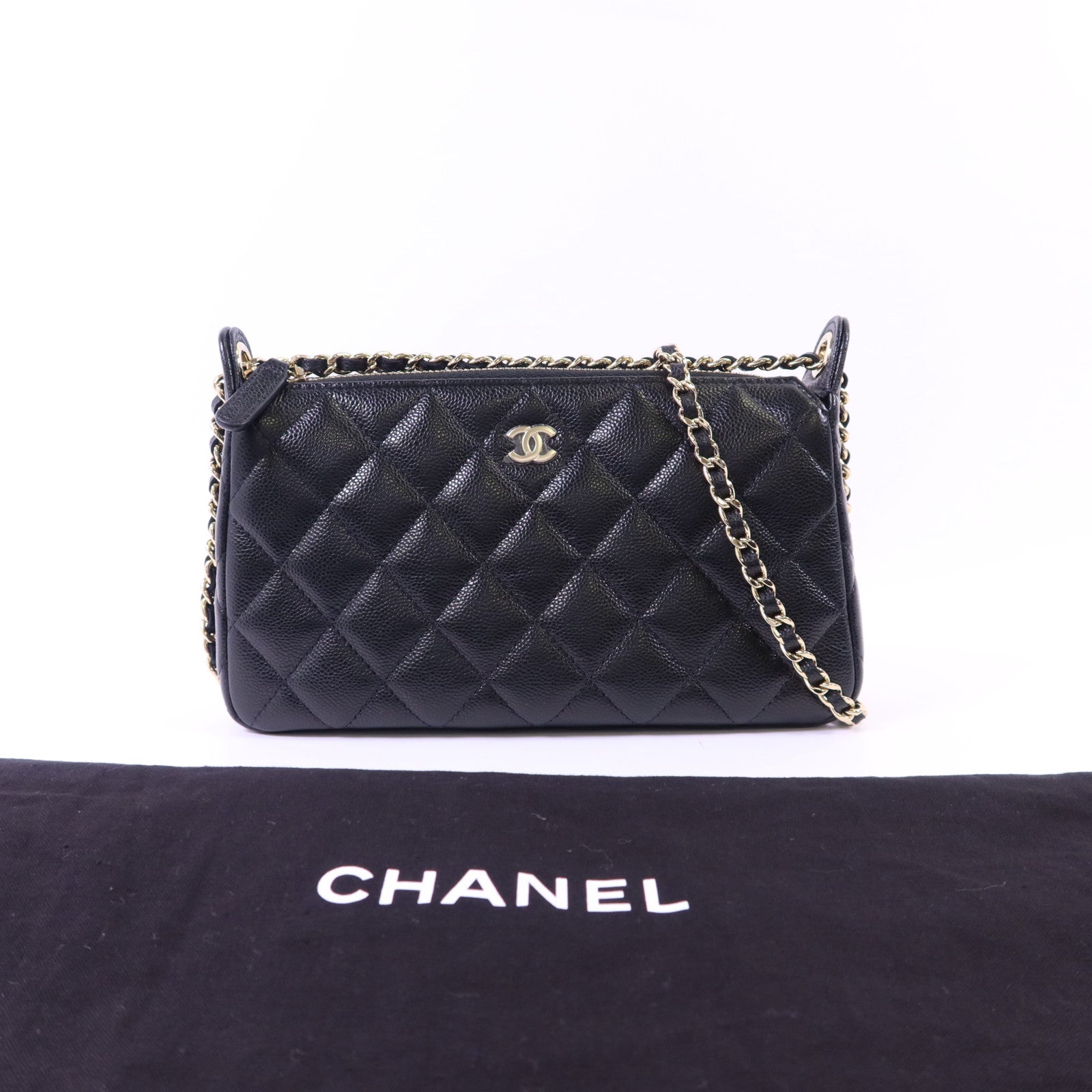 CHANEL 牛皮皮革Clutch With Chain金扣鏈帶肩背袋