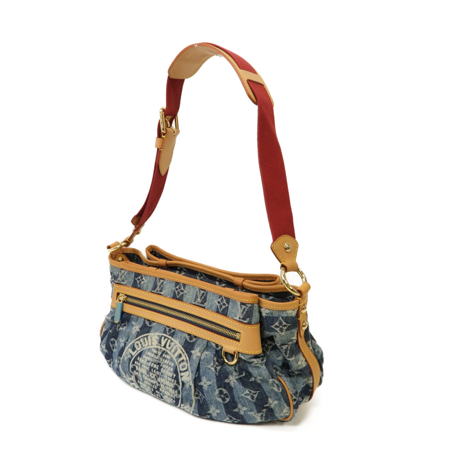 LOUIS VUITTON Monogram Denim Porte Epaue Raye金扣肩背袋藍色