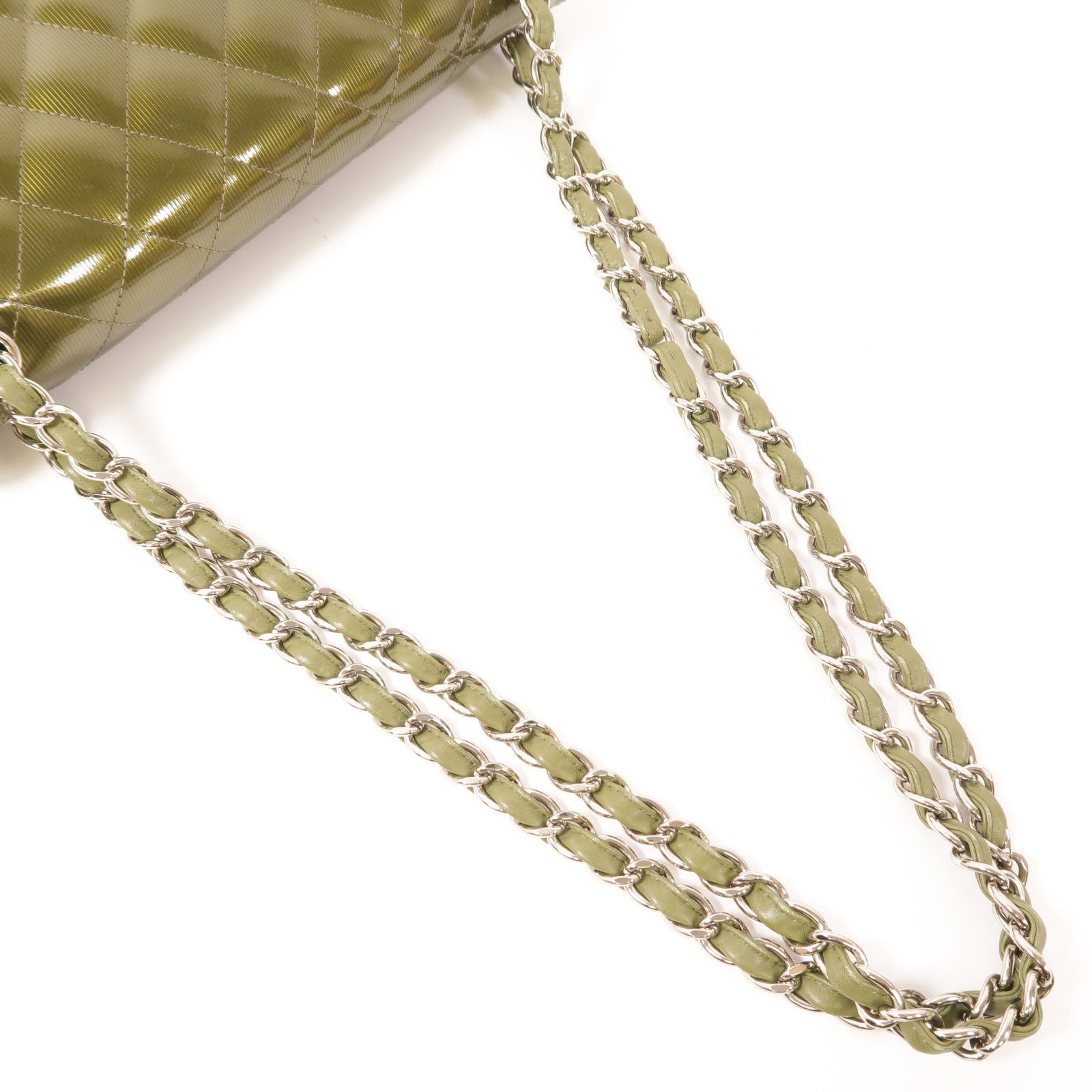 CHANEL CC SHW Large Classic Chain Shoulder Bag Patent Leather Green