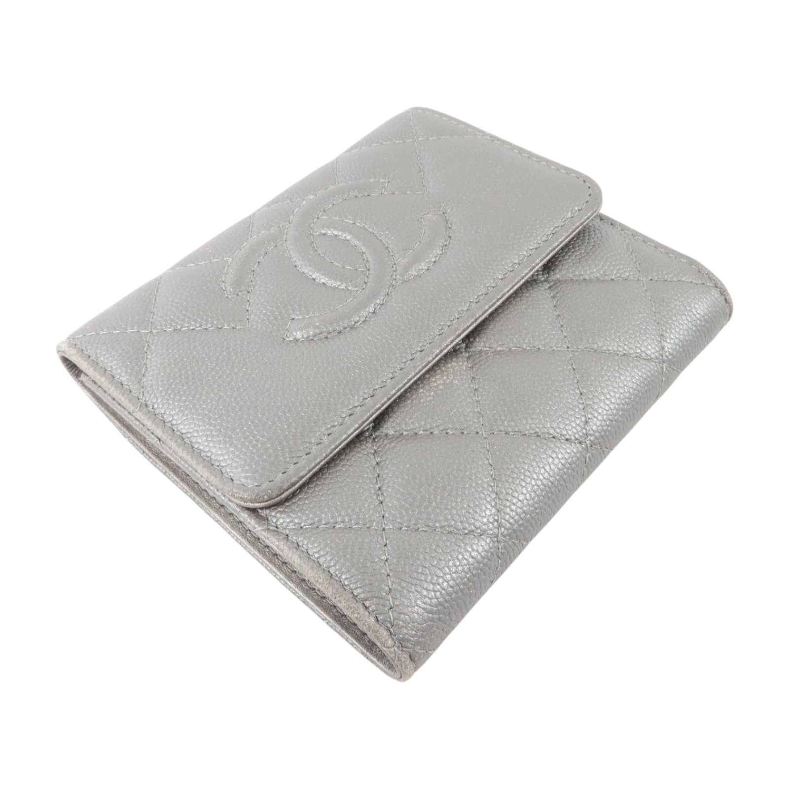 CHANEL 牛皮皮革Trifold Wallet銀扣錢包