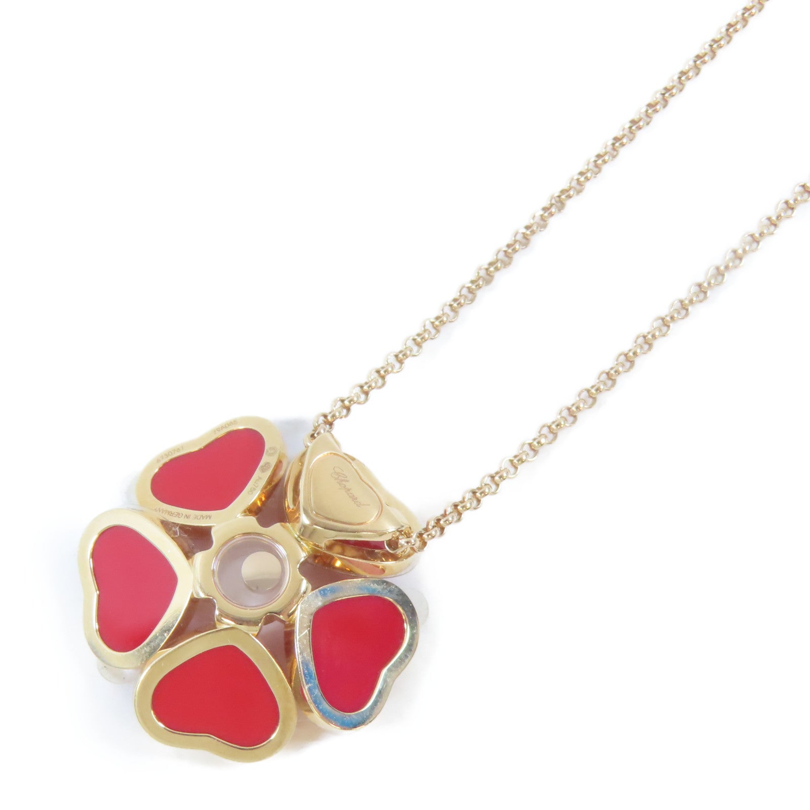 Chopard 18K玫瑰金Happy Hearts Flower Necklace 0.05ct鑽石項鍊#42cm