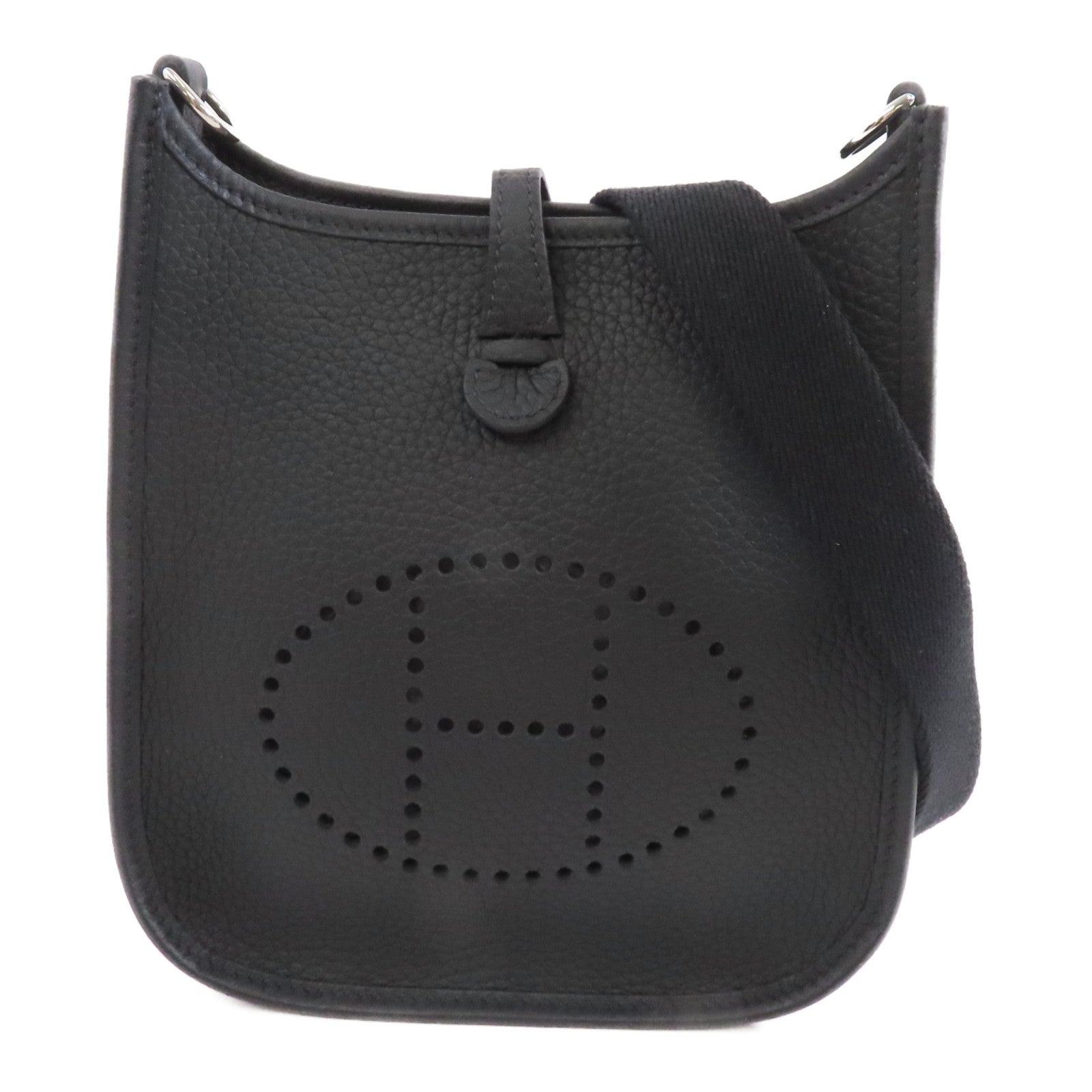HERMES Clemence皮革Evelyne TPM銀扣肩背袋Noir/黑色