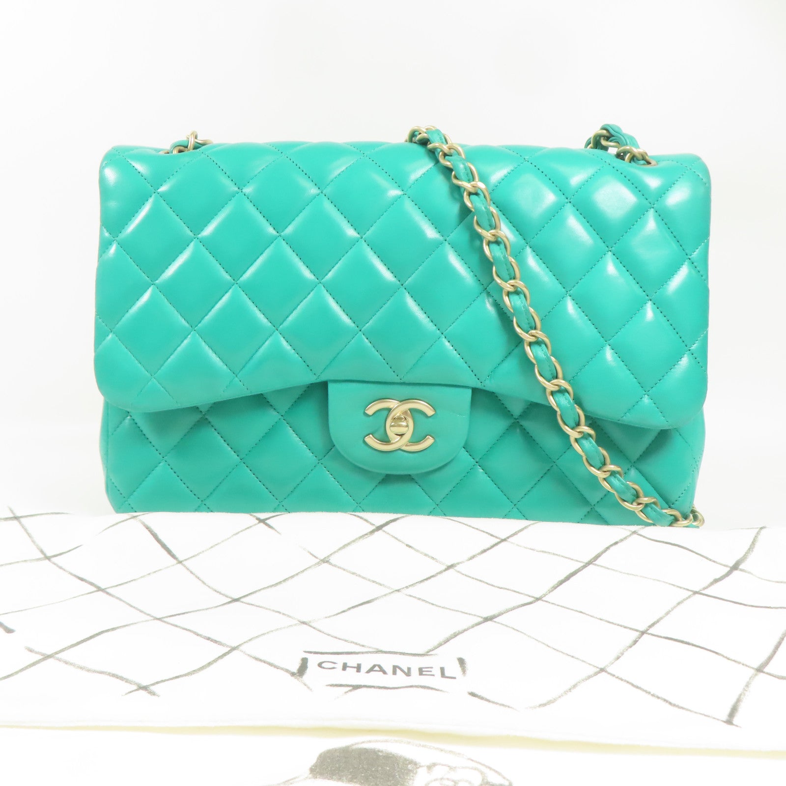 CHANEL 羊皮皮革Large Classic金扣鏈帶肩背袋