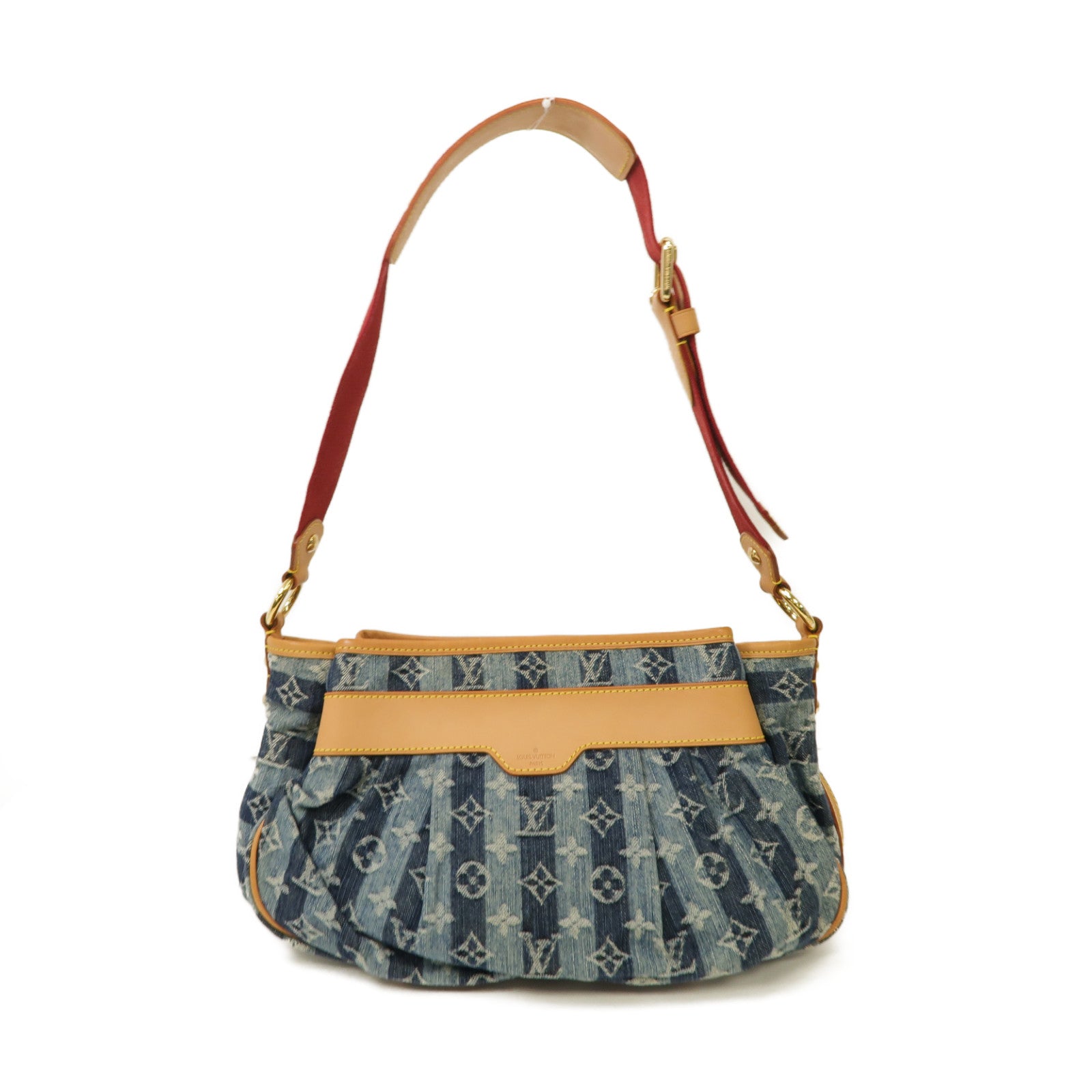 LOUIS VUITTON Monogram Denim Porte Epaue Raye金扣肩背袋藍色