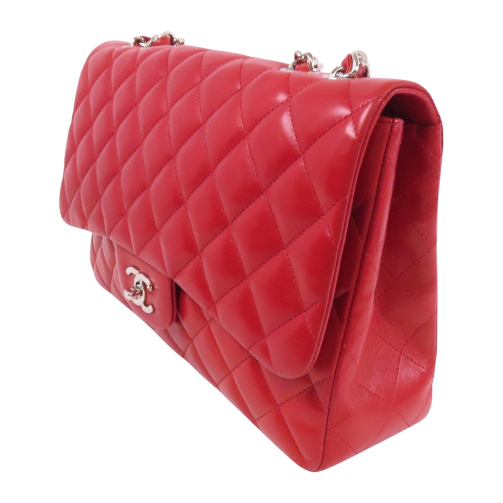 CHANEL 羊皮皮革Large Classic銀扣鏈帶肩背袋