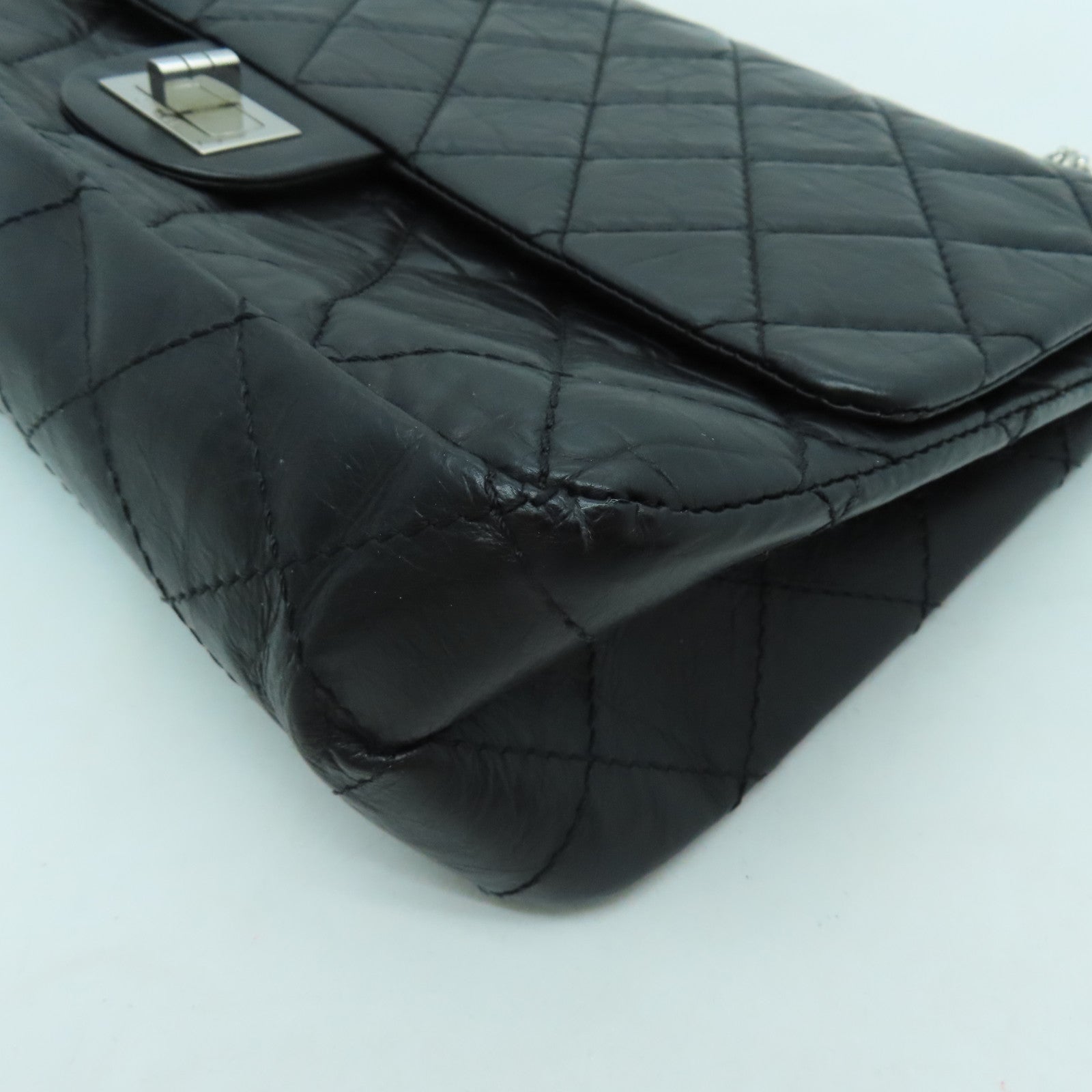 CHANEL 【清倉大減價】牛皮皮革2.55銀扣手挽肩背兩用袋黑色