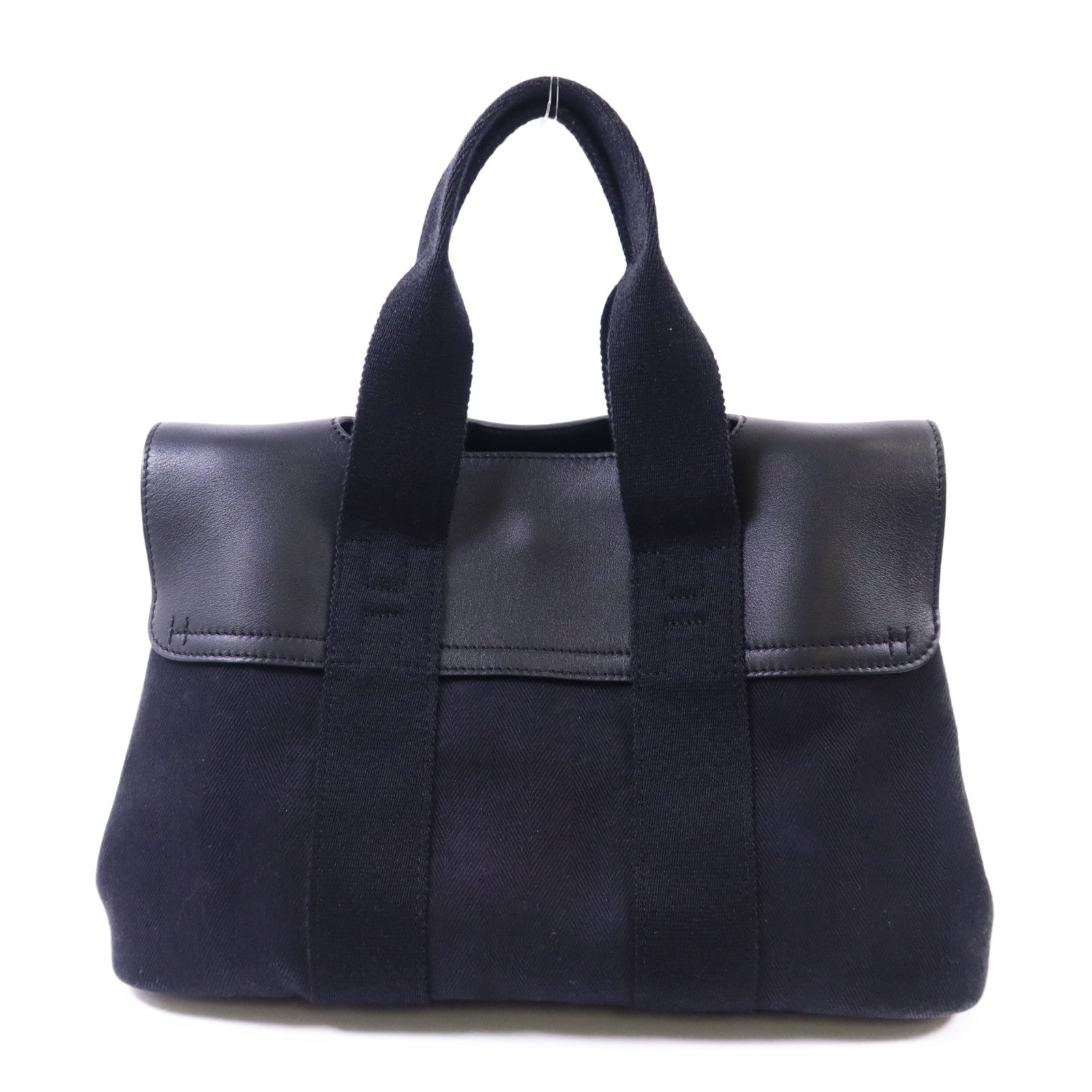 HERMES 帆布Valparaiso PM銀扣手挽袋Noir