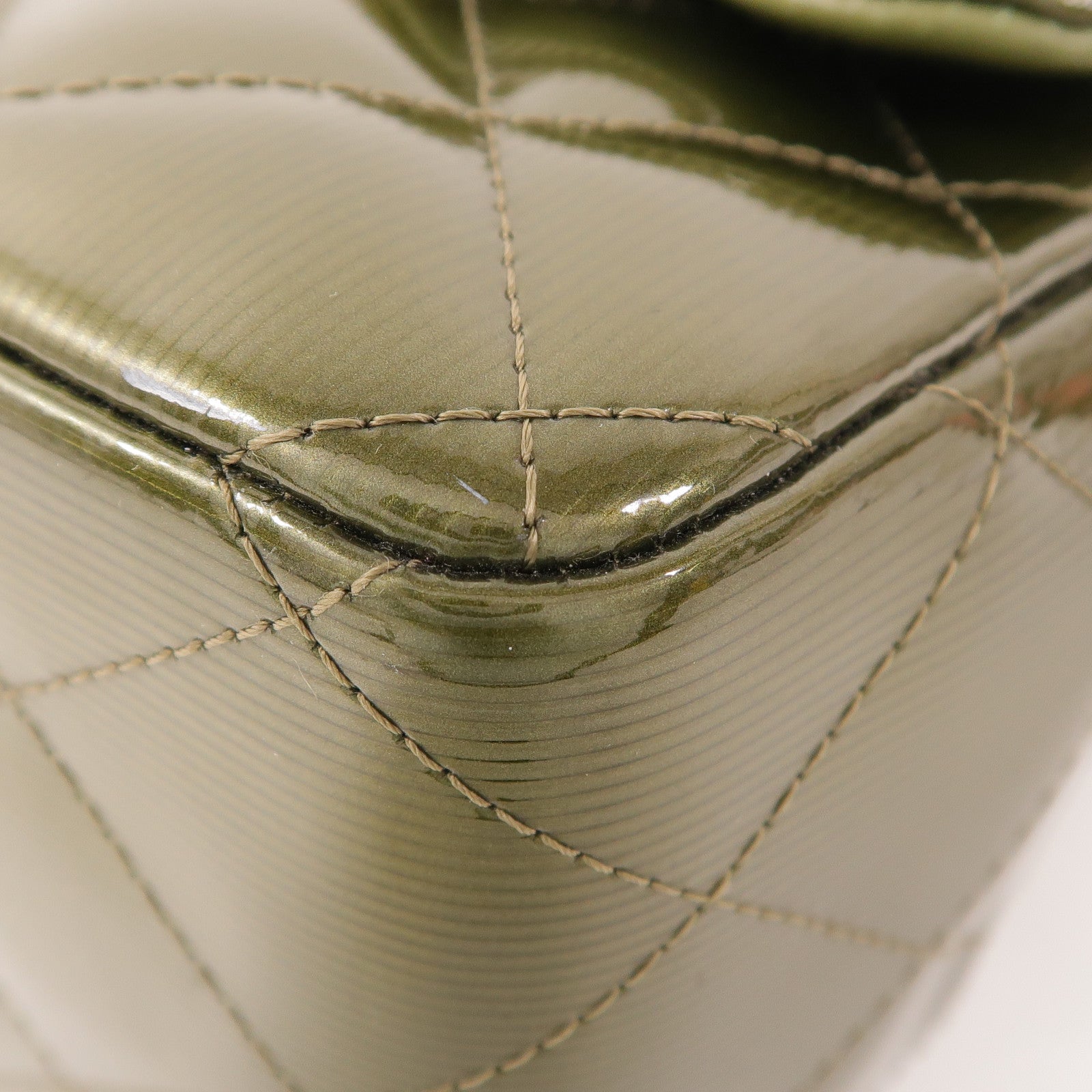 CHANEL CC SHW Large Classic Chain Shoulder Bag Patent Leather Green