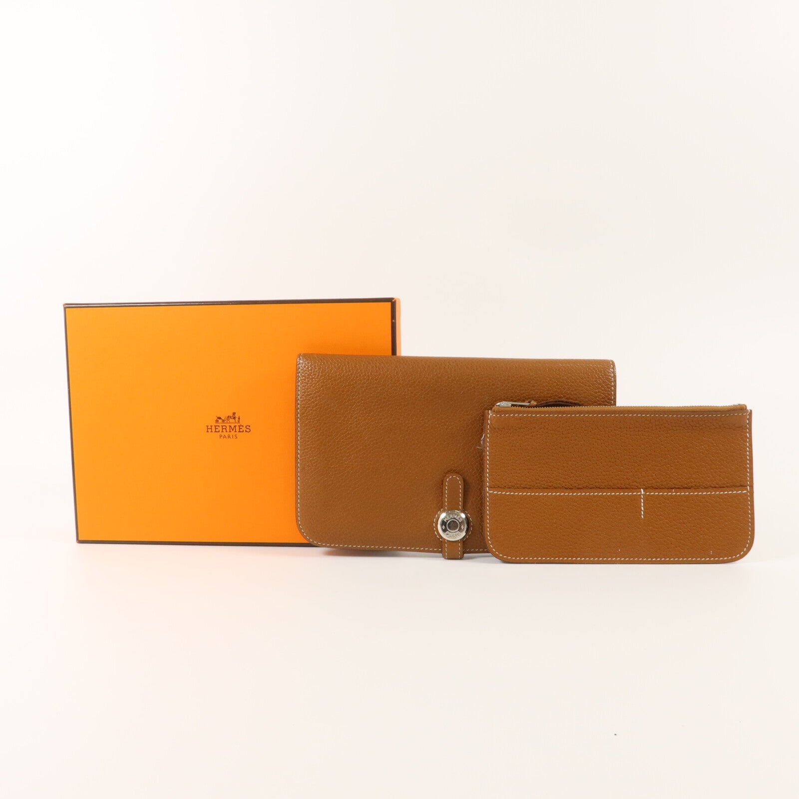 HERMES Togo皮革Dogon Compact長錢包Gold
