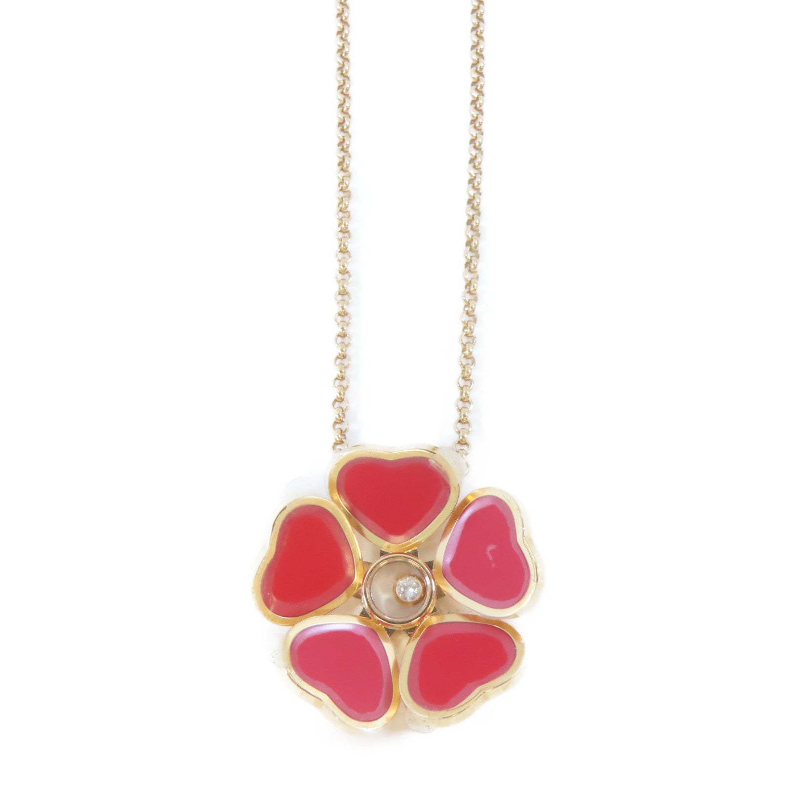 Chopard 18K玫瑰金Happy Hearts Flower Necklace 0.05ct鑽石項鍊#42cm