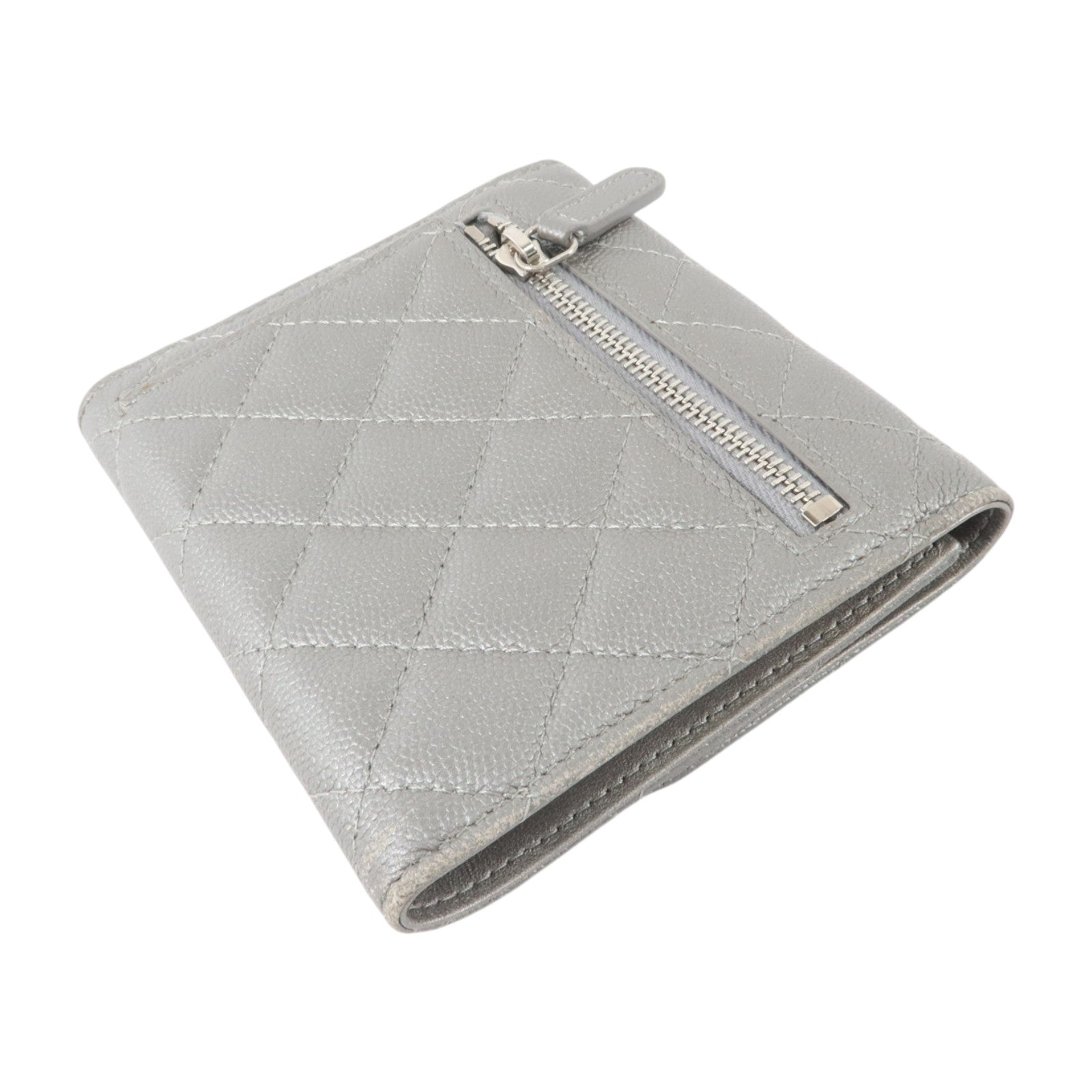 CHANEL 牛皮皮革Trifold Wallet銀扣錢包