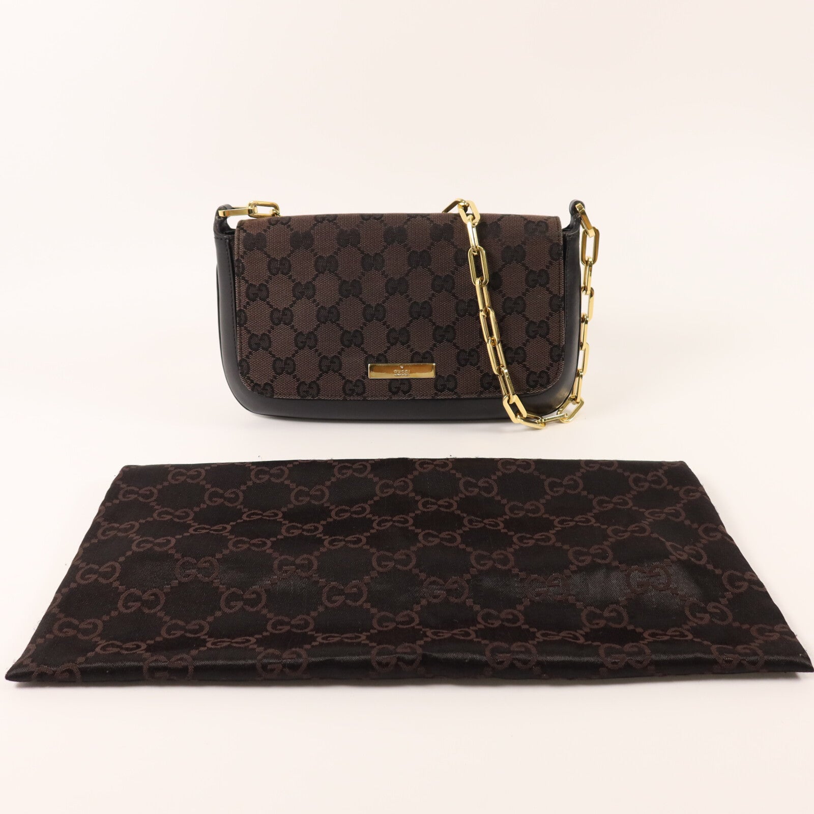 GUCCI 帆布Chain Shoulder鏈帶肩背袋