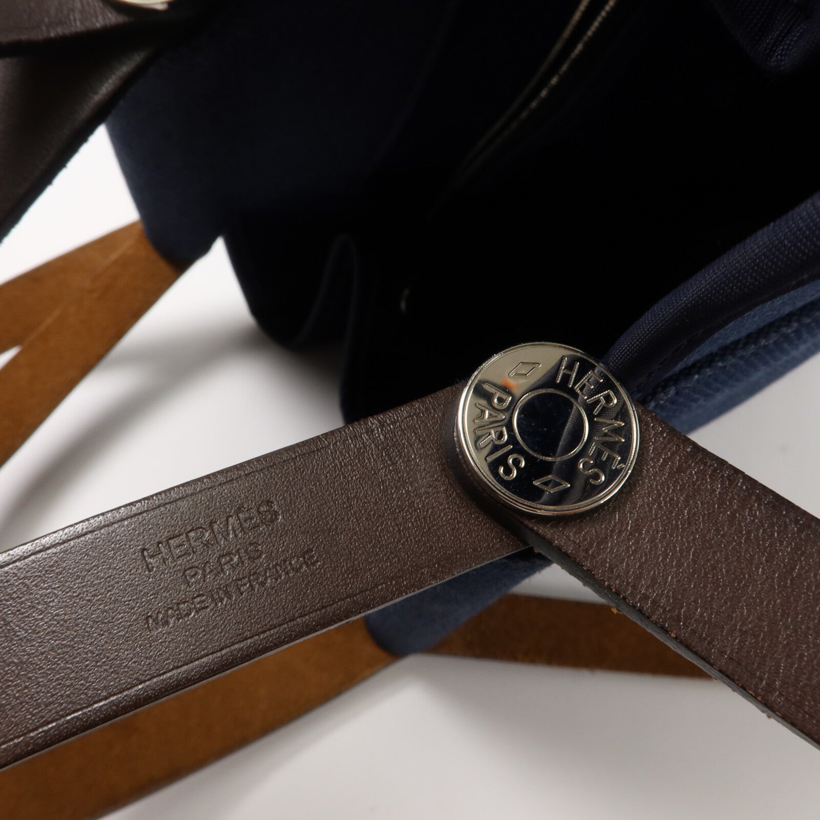 HERMES 帆布Cabag PM手挽肩背兩用袋Bleu Indigo