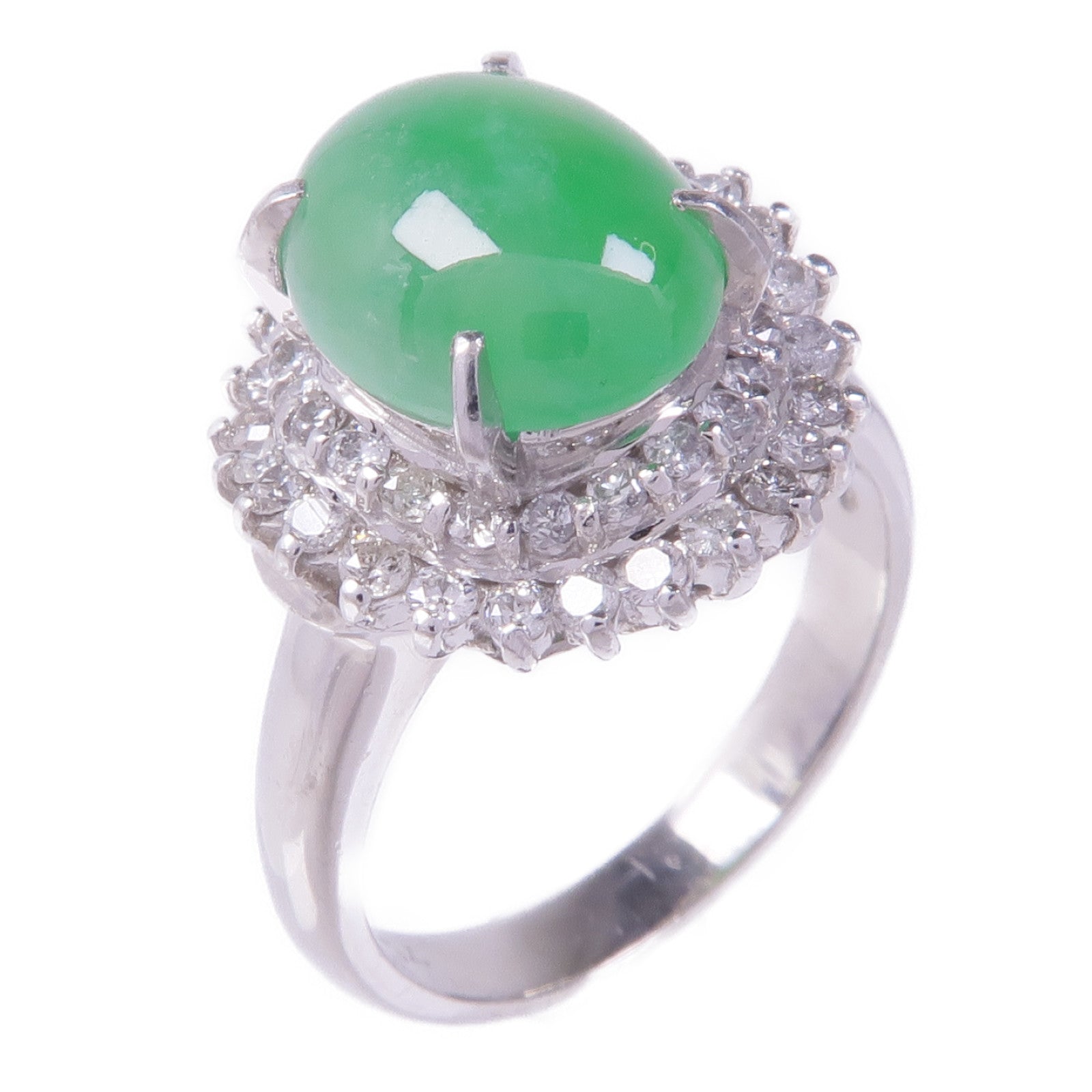 JEWELRY PT850鉑金Jade Diamond Ring翡翠/鑽石戒指US#5.25