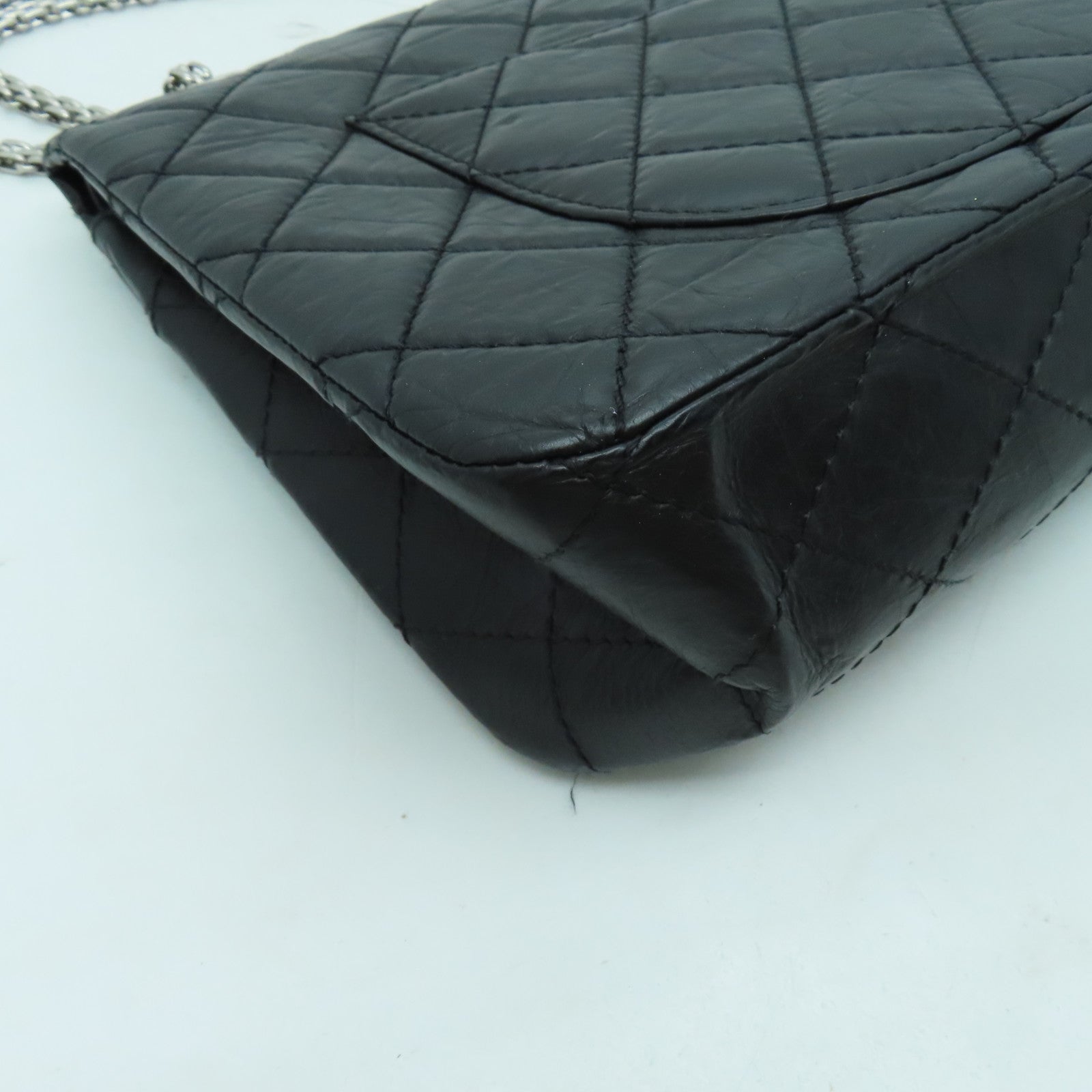 CHANEL 【清倉大減價】牛皮皮革2.55銀扣手挽肩背兩用袋黑色