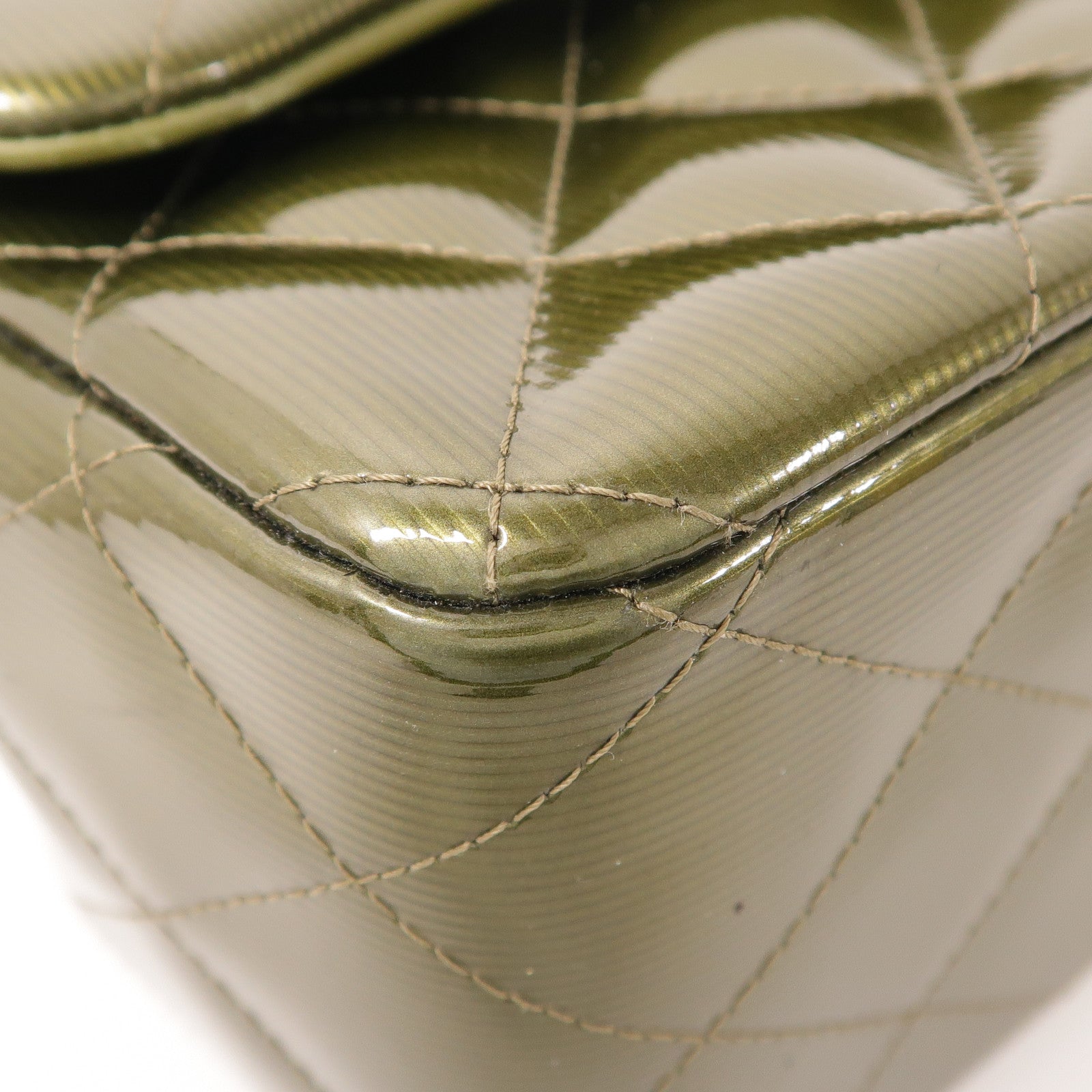 CHANEL CC SHW Large Classic Chain Shoulder Bag Patent Leather Green