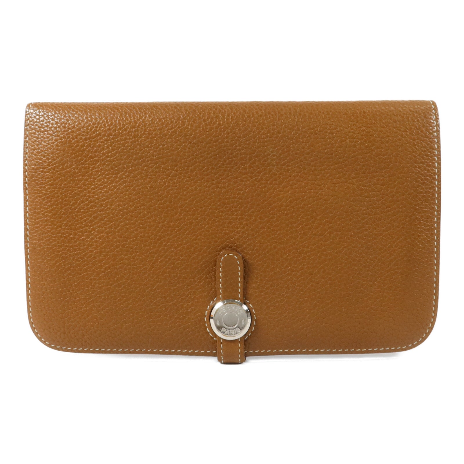 HERMES Togo皮革Dogon Compact長錢包Gold