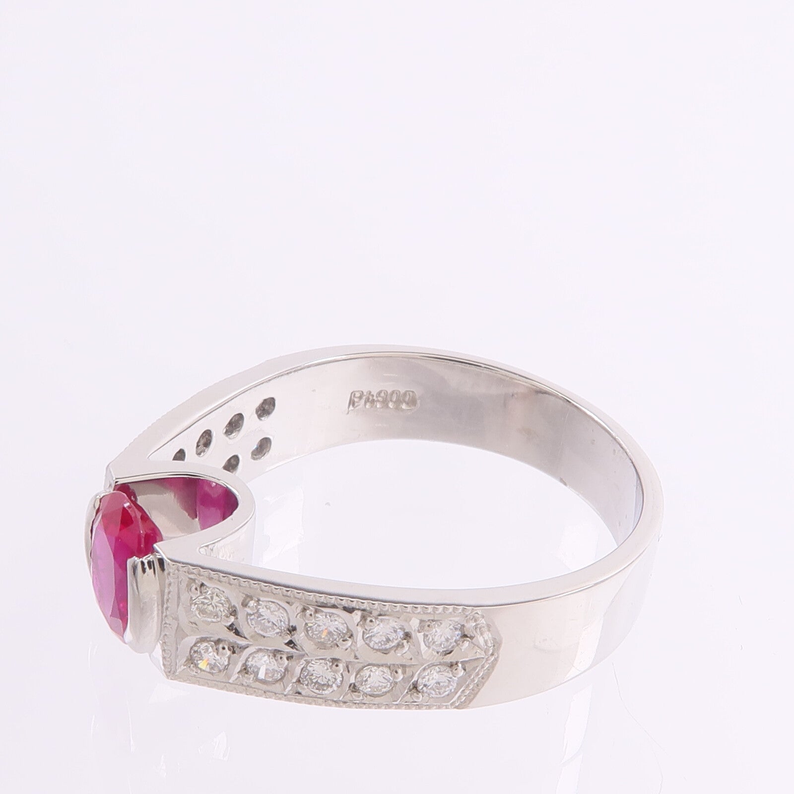 JEWELRY 【激減優惠】PT900鉑金Ruby Diamond Ring紅寶石/鑽石戒指