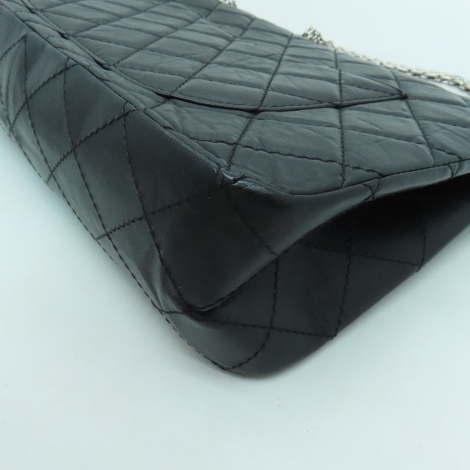 CHANEL 【清倉大減價】牛皮皮革2.55銀扣手挽肩背兩用袋黑色