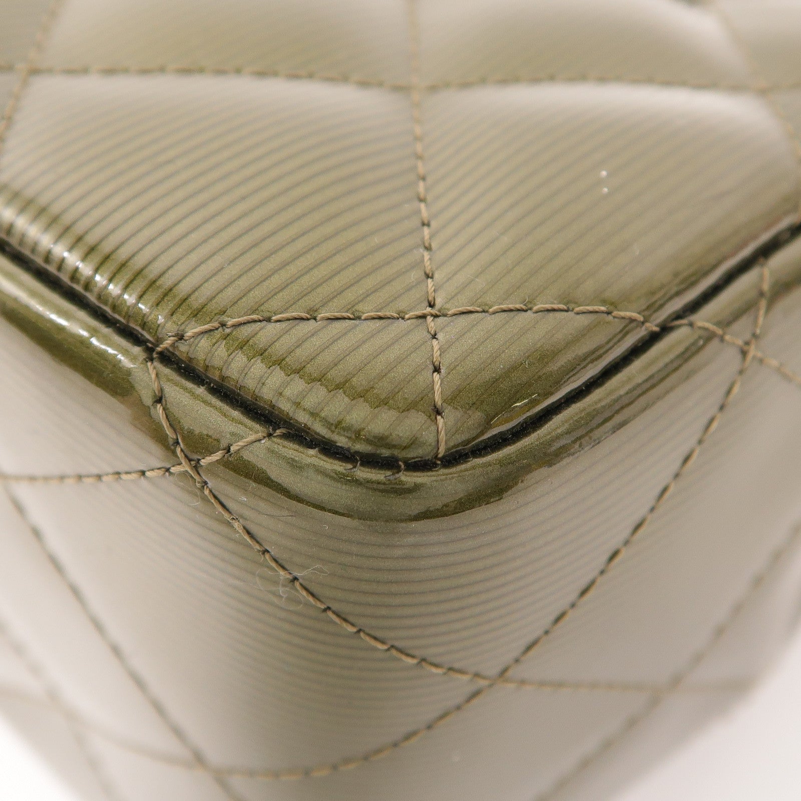 CHANEL CC SHW Large Classic Chain Shoulder Bag Patent Leather Green