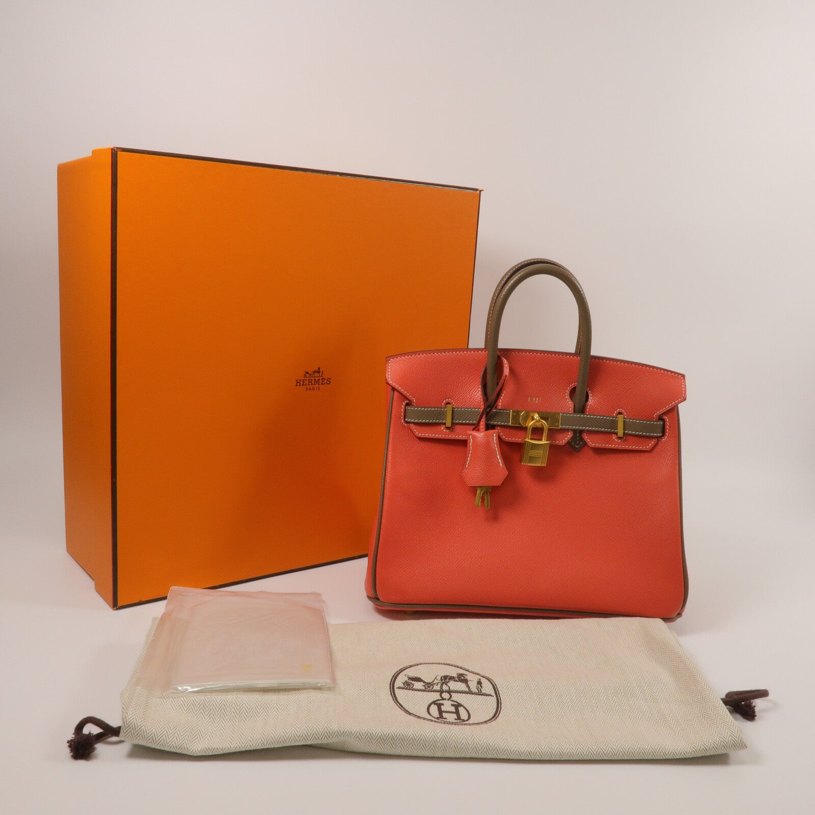 HERMES Epsom皮革Birkin 25手挽袋Rose Jaipur/Etoupe